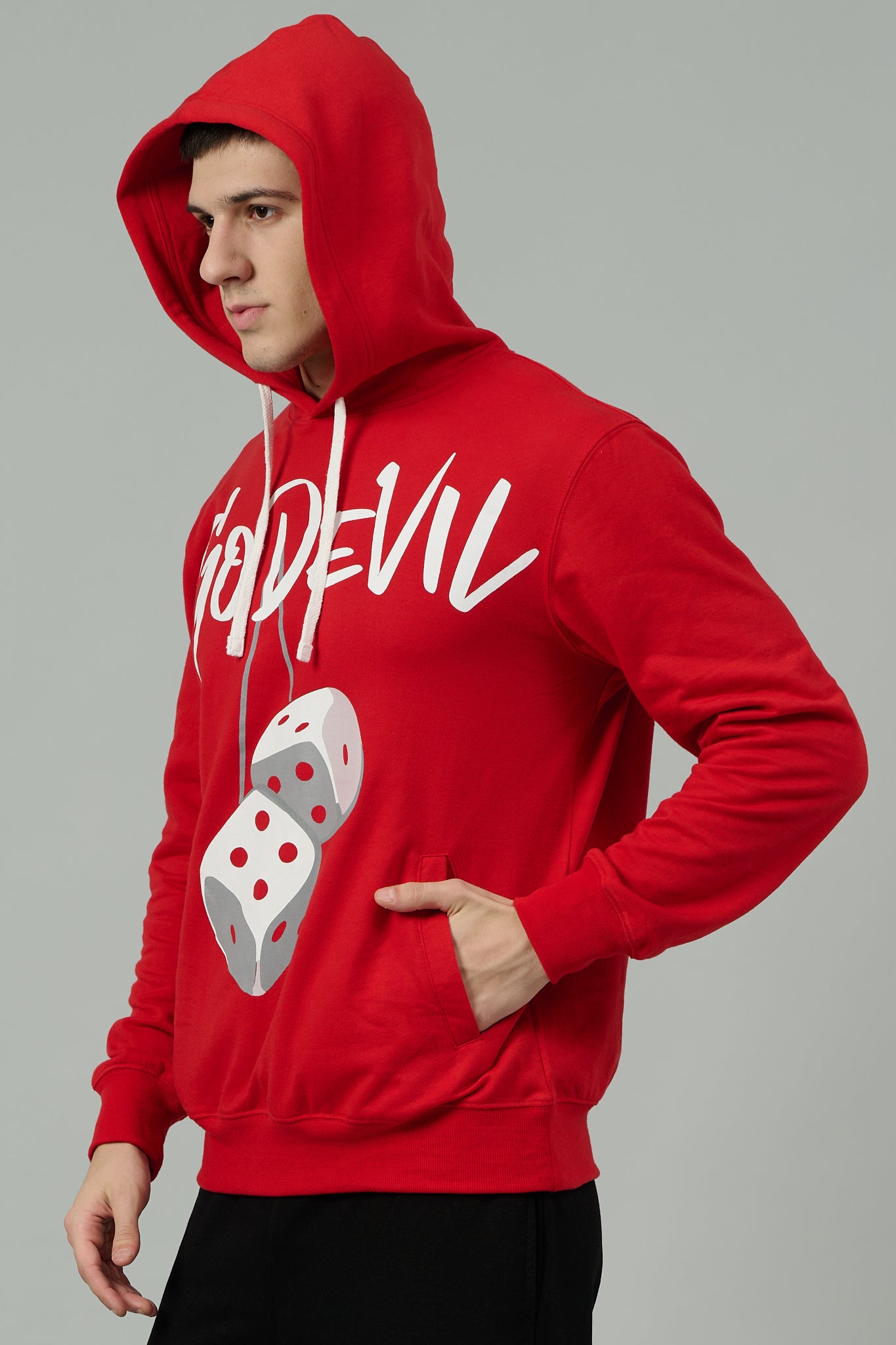 Go Devil Dice Printed Red Hoodie for Men