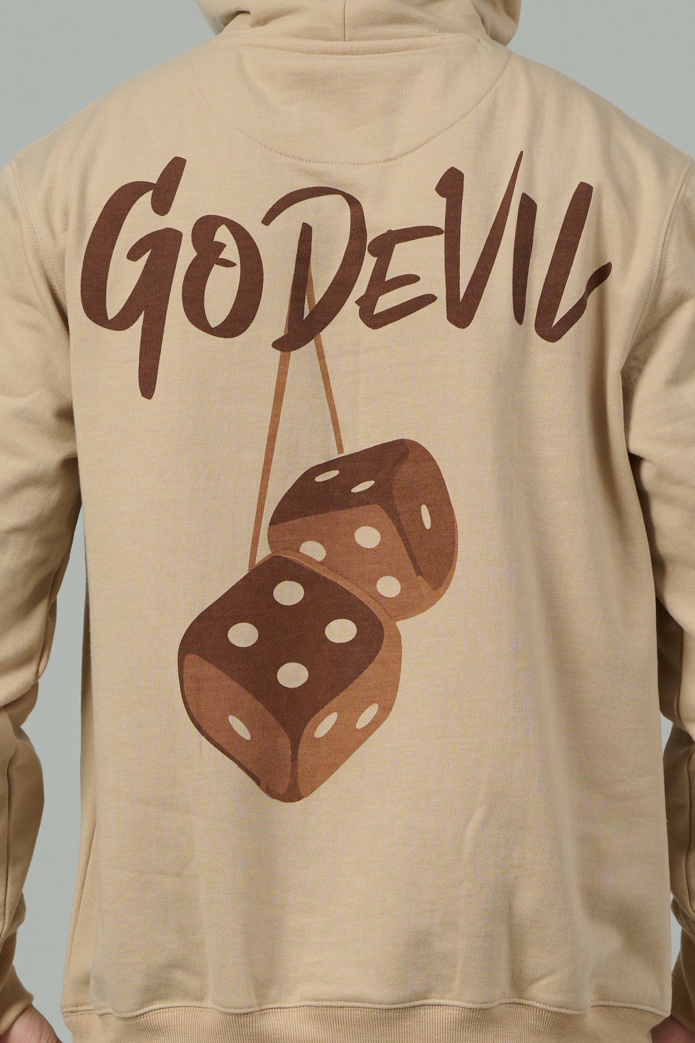 Go Devil Back Dice Printed Ivory Hoodie for Men