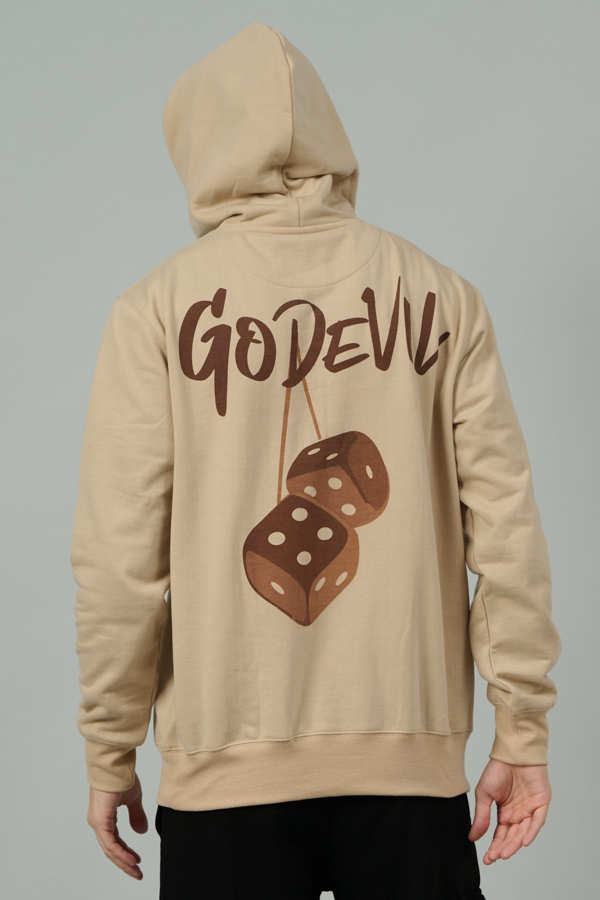 Go Devil Back Dice Printed Ivory Hoodie for Men