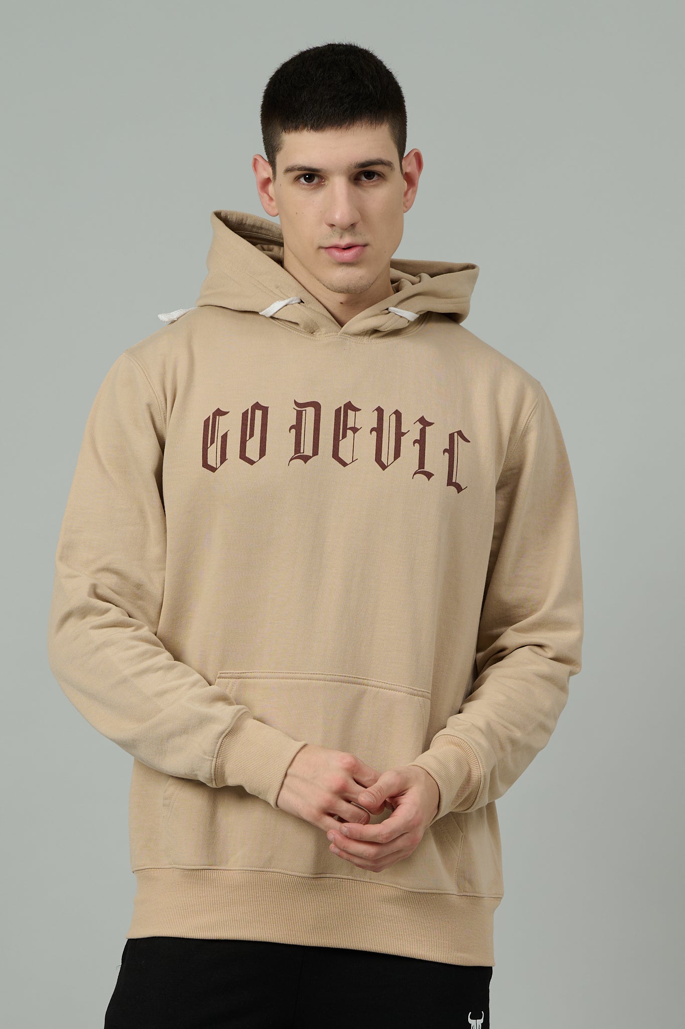 Go Devil Back Dice Printed Ivory Hoodie for Men