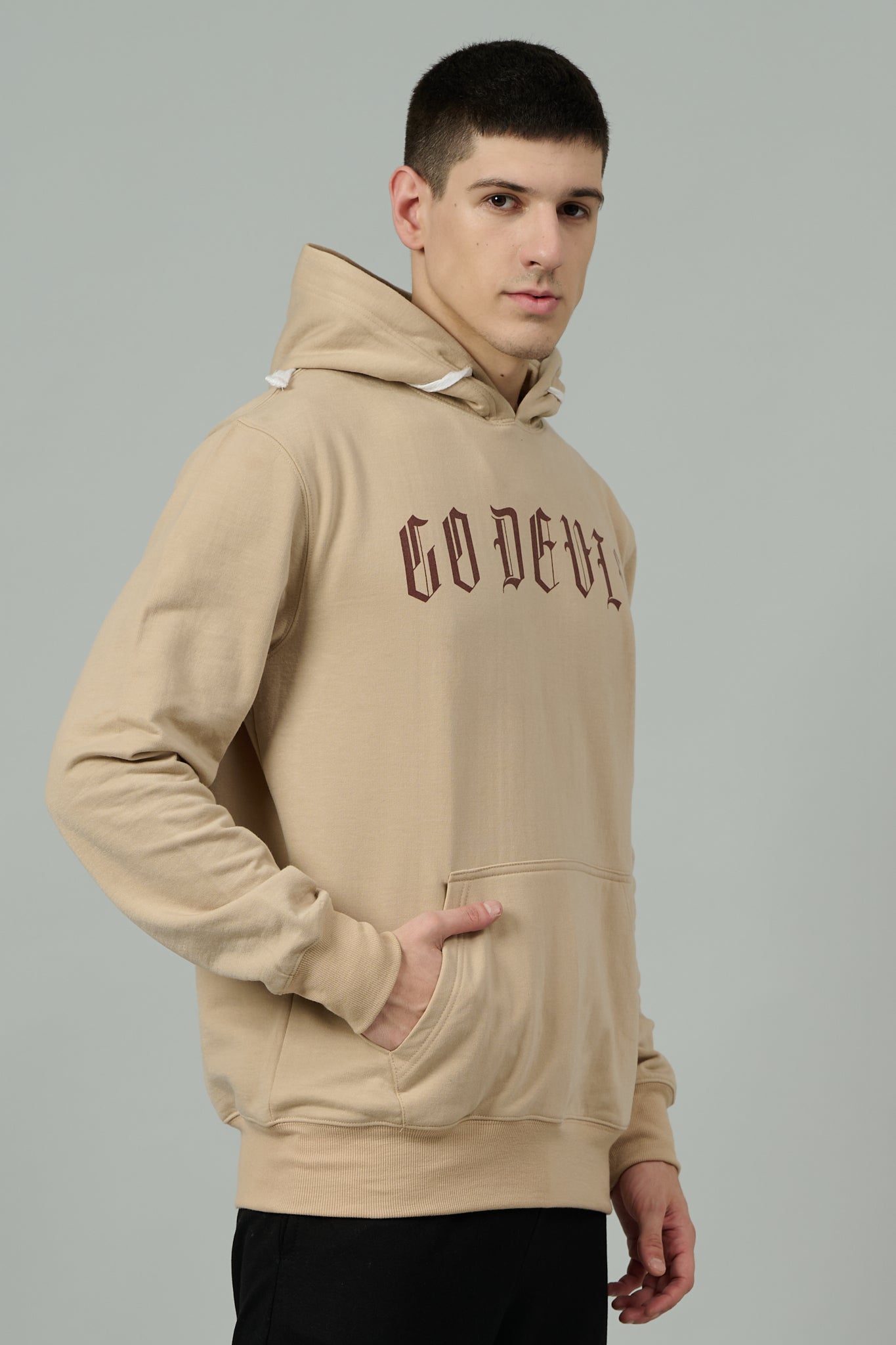 Go Devil Back Dice Printed Ivory Hoodie for Men