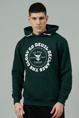 Go Devil Logo Printed Dark Green Hoodie for Men