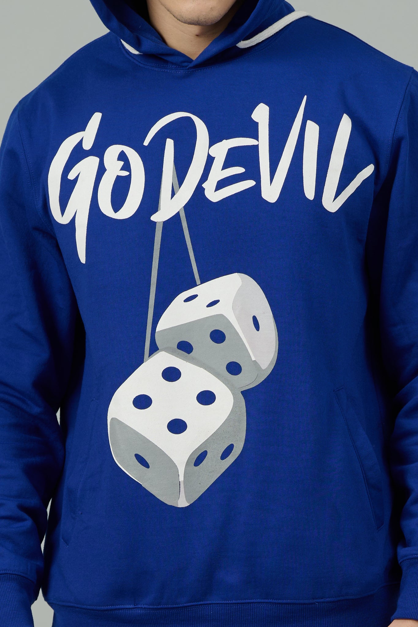 Go Devil Dice Printed Blue Hoodie for Men