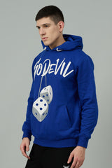 Go Devil Dice Printed Blue Hoodie for Men