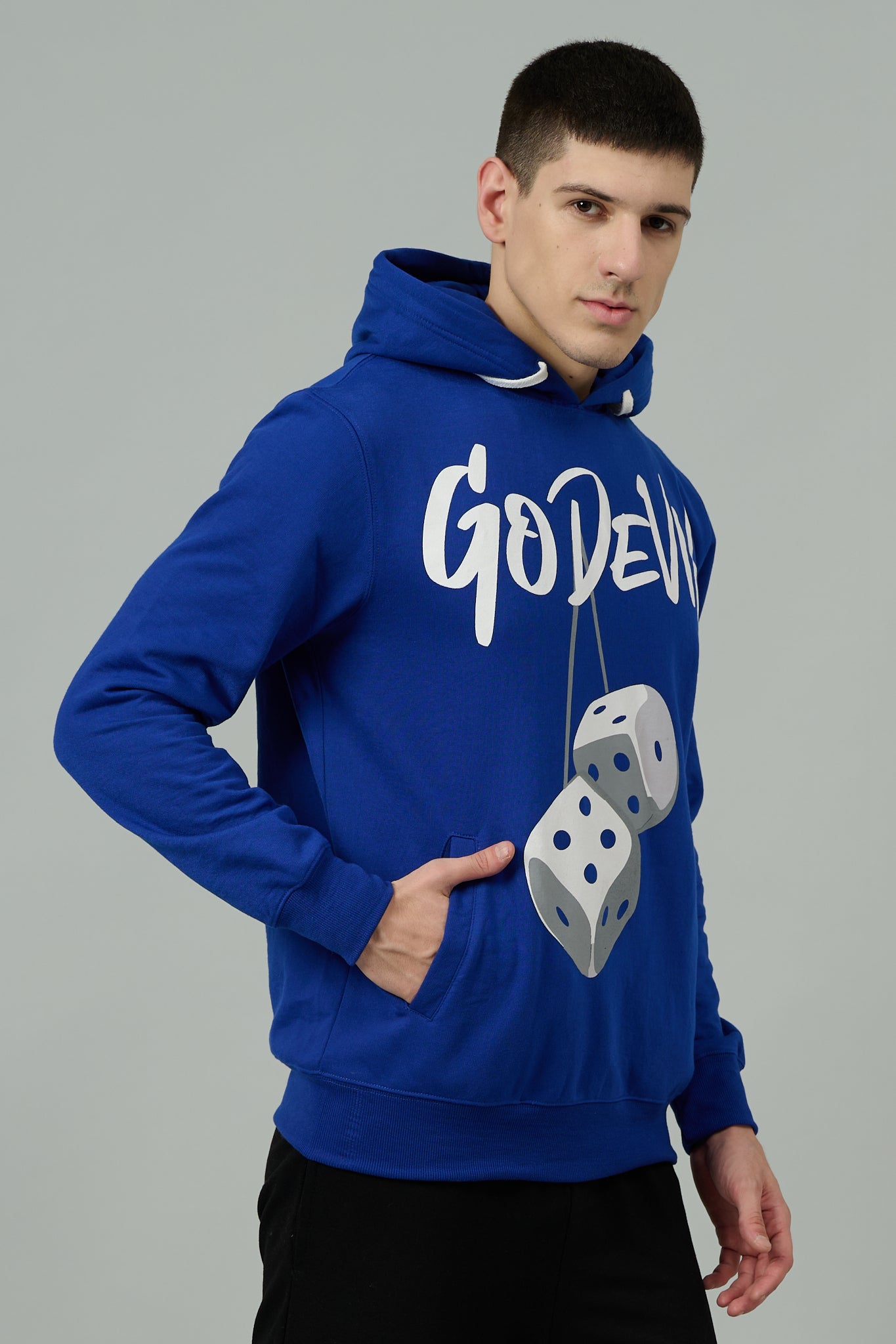 Go Devil Dice Printed Blue Hoodie for Men