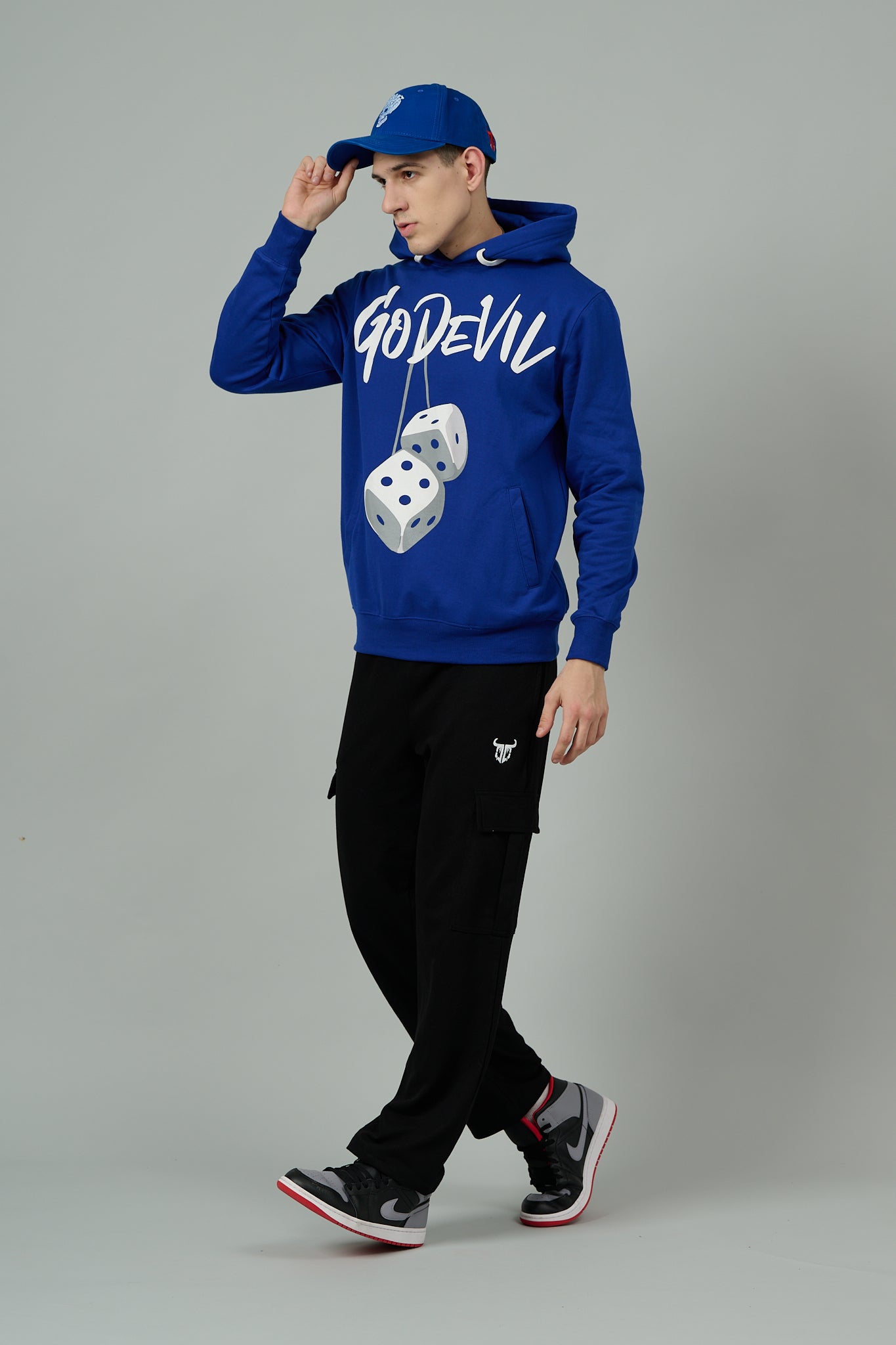 Go Devil Dice Printed Blue Hoodie for Men