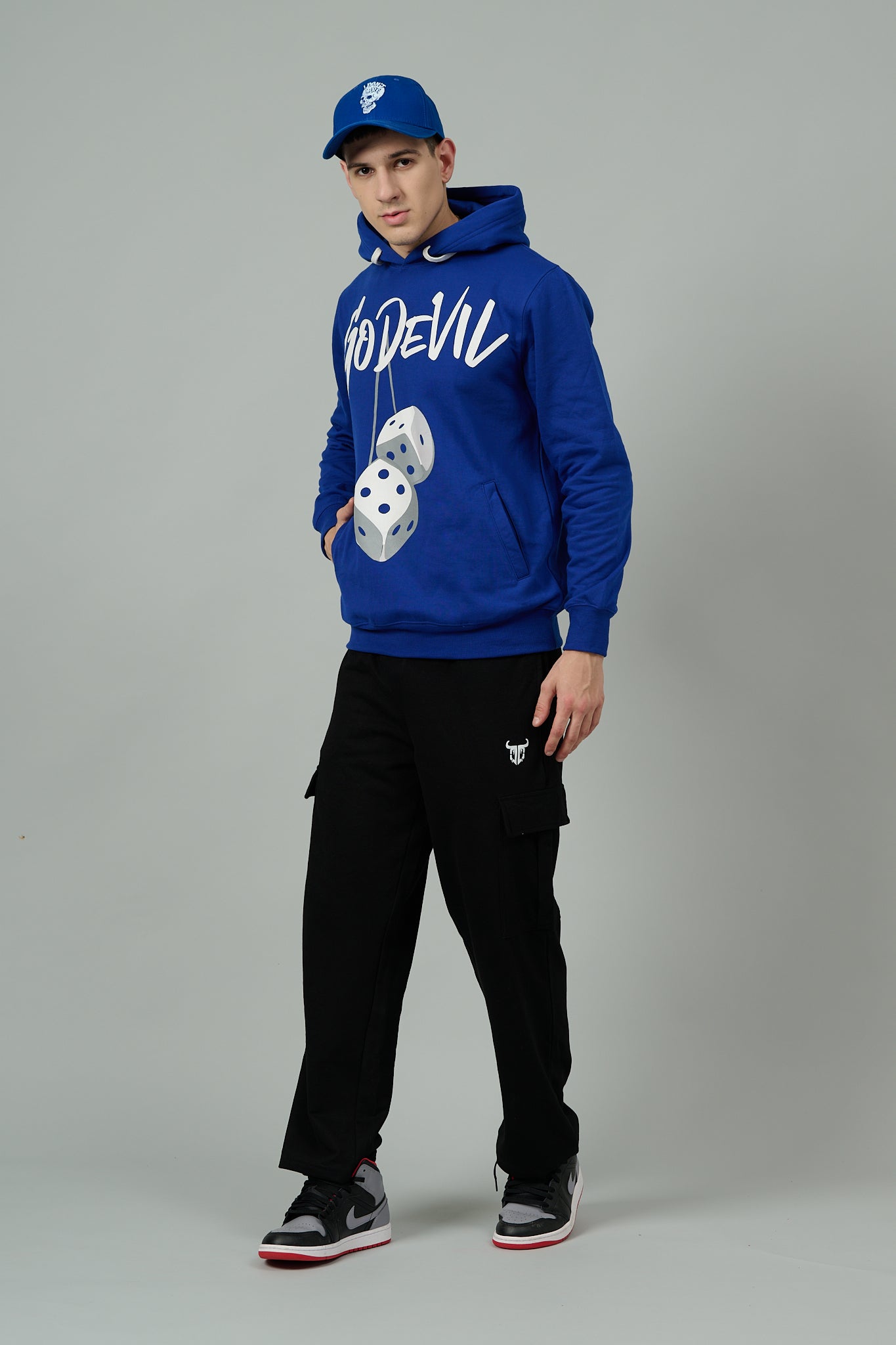 Go Devil Dice Printed Blue Hoodie for Men