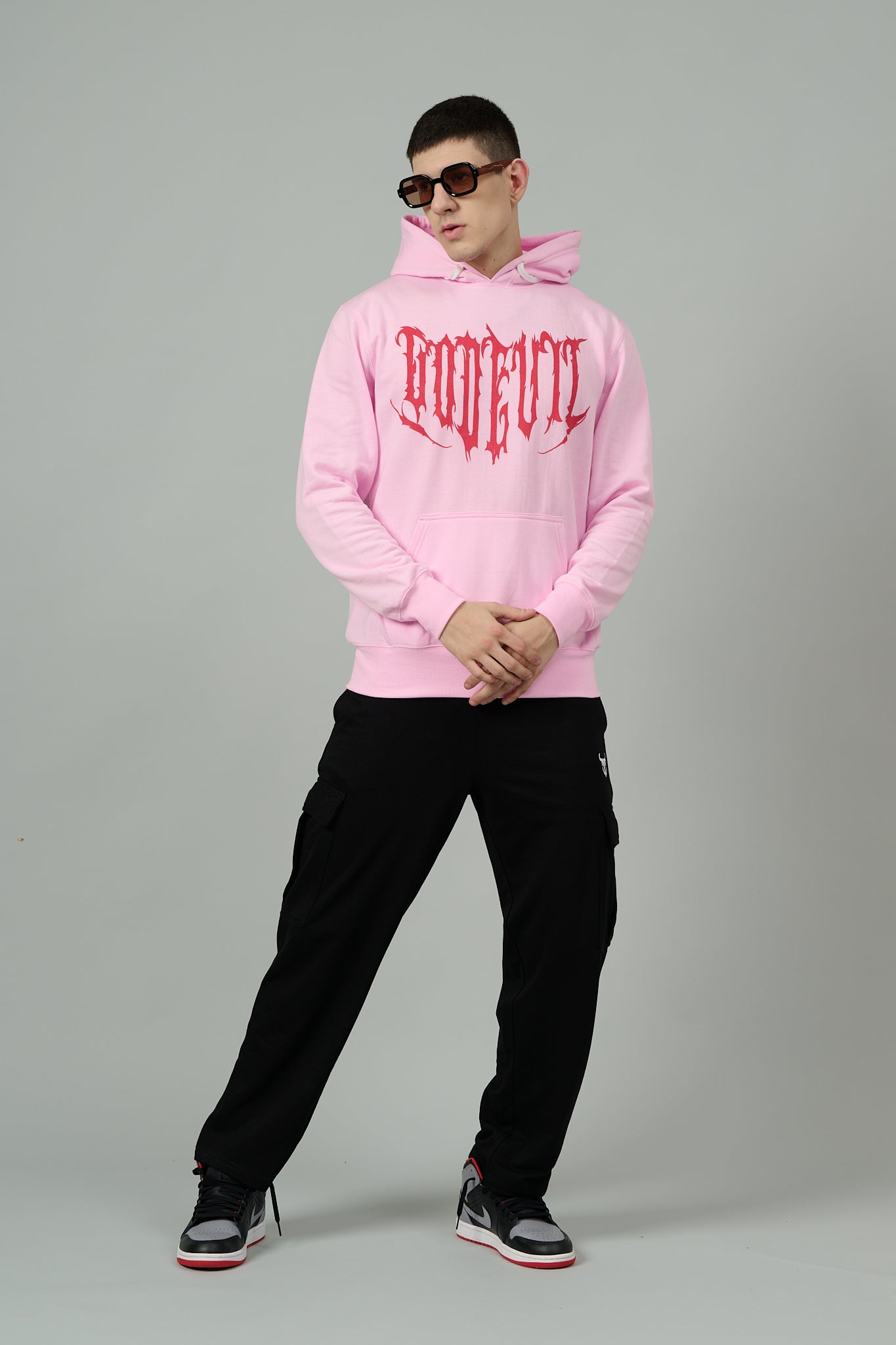 Designer Go Devil Printed Pink Hoodie for Men