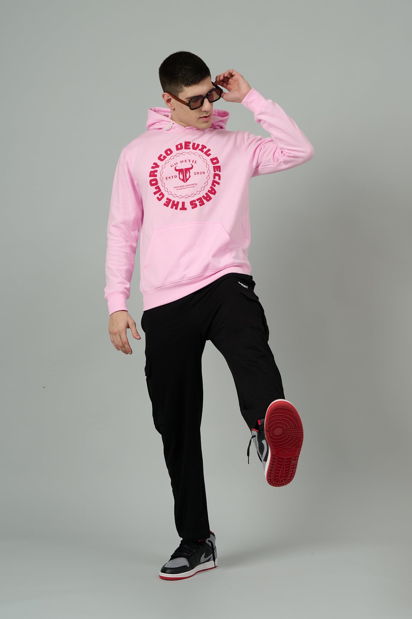 Go Devil Logo Printed Pink Hoodie for Men