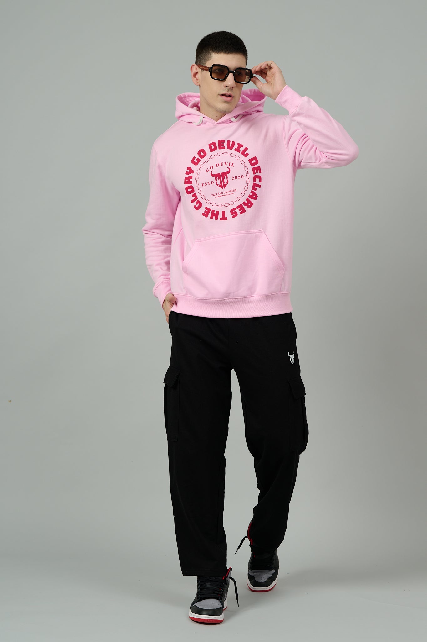 Go Devil Logo Printed Pink Hoodie for Men