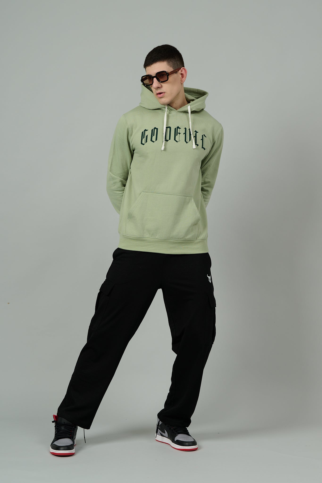 Go Devil Back Dice Printed Green  Hoodie for Men