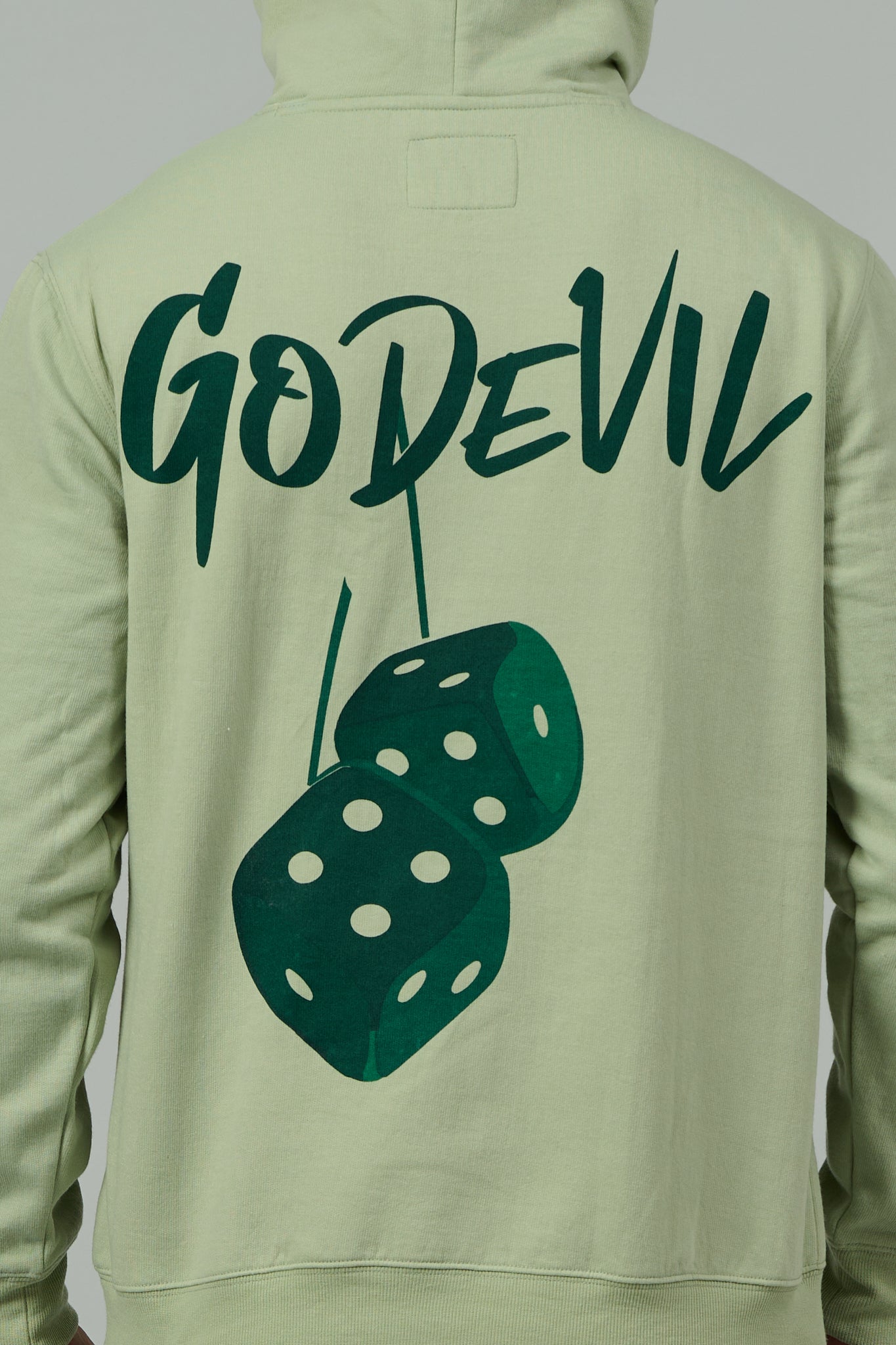 Go Devil Back Dice Printed Green  Hoodie for Men