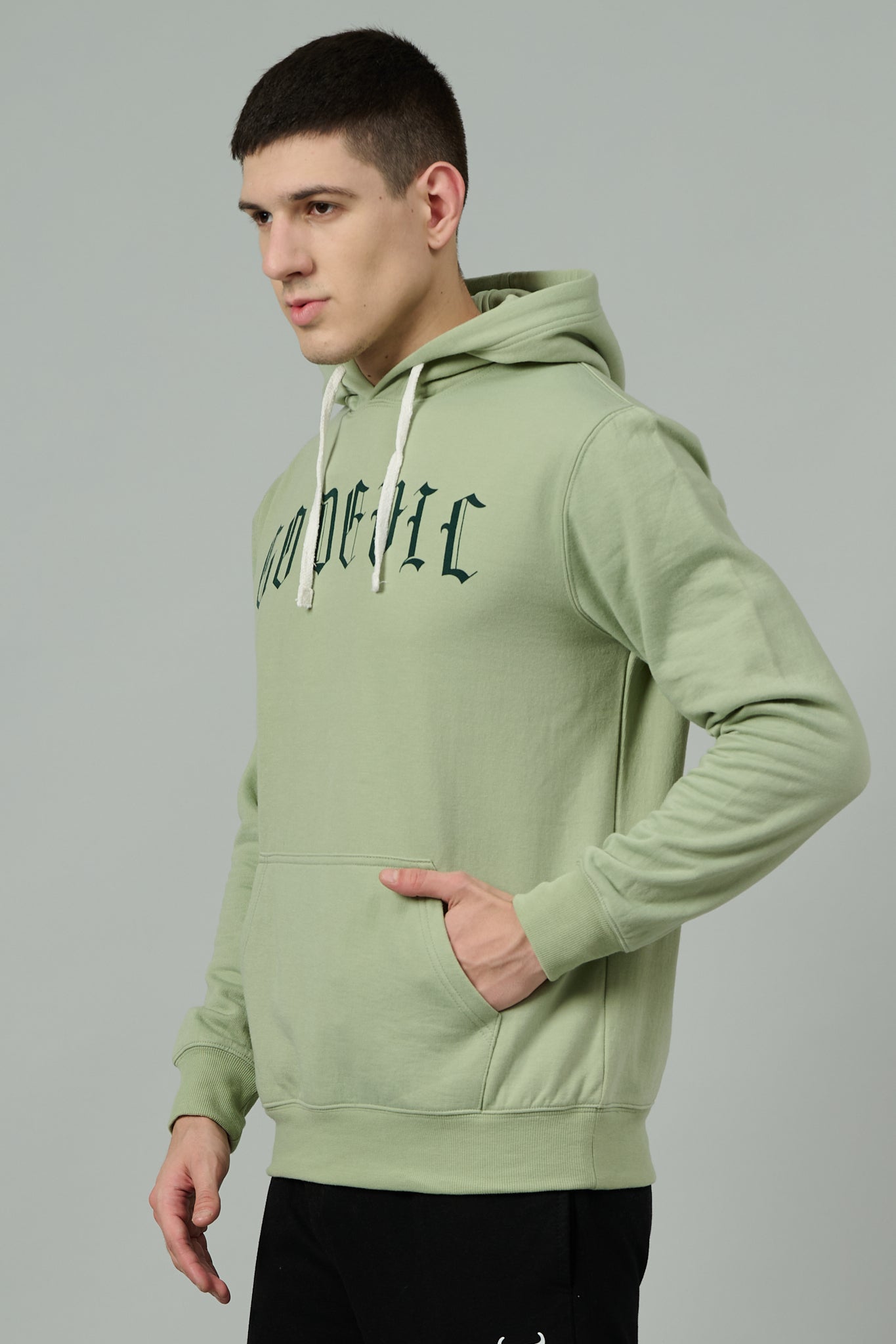 Go Devil Back Dice Printed Green  Hoodie for Men