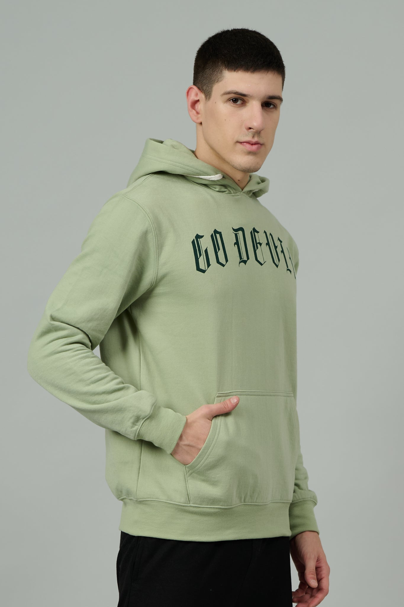 Go Devil Back Dice Printed Green  Hoodie for Men