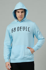 Go Devil Back Dice Printed Sky Blue Hoodie for Men