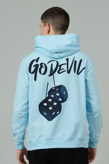 Go Devil Back Dice Printed Sky Blue Hoodie for Men