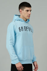 Go Devil Back Dice Printed Sky Blue Hoodie for Men