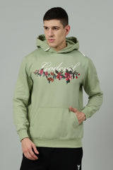 Go Devil with Flower Printed Green Hoodie for Men