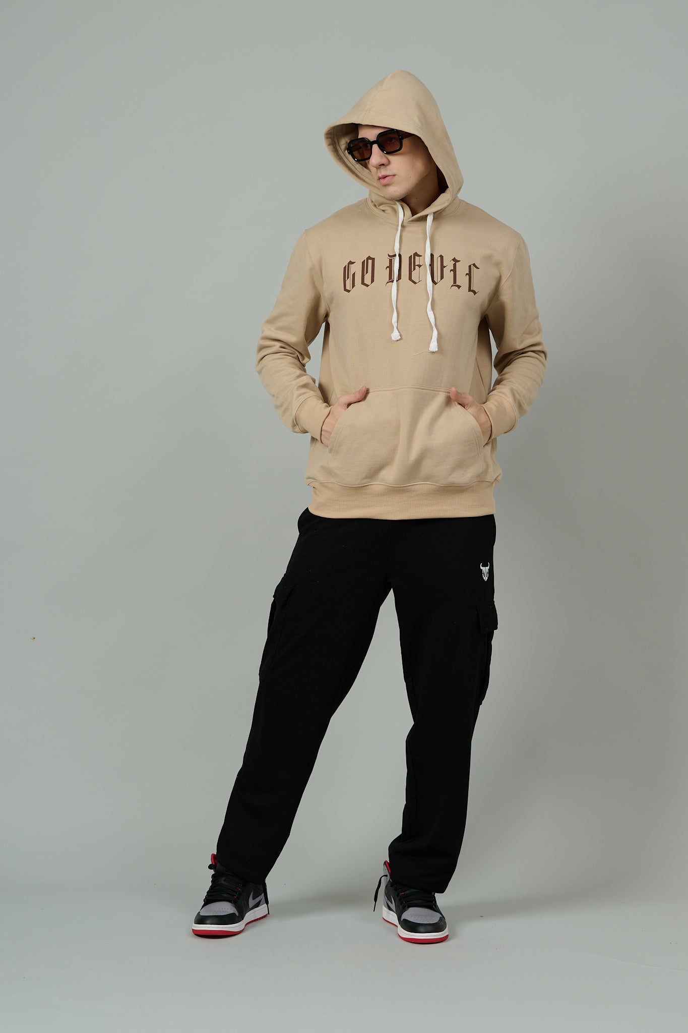 Go Devil Printed Ivory Hoodie for Men