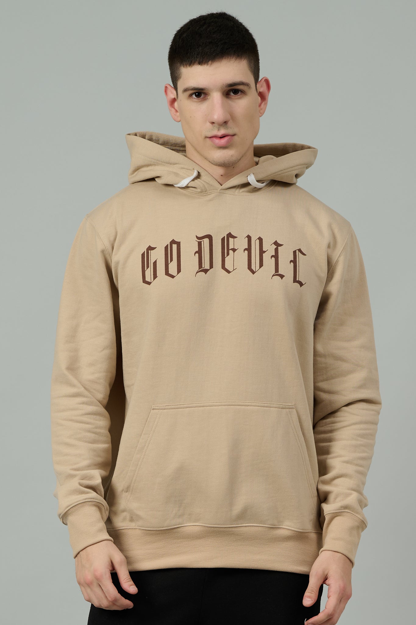 Go Devil Printed Ivory Hoodie for Men