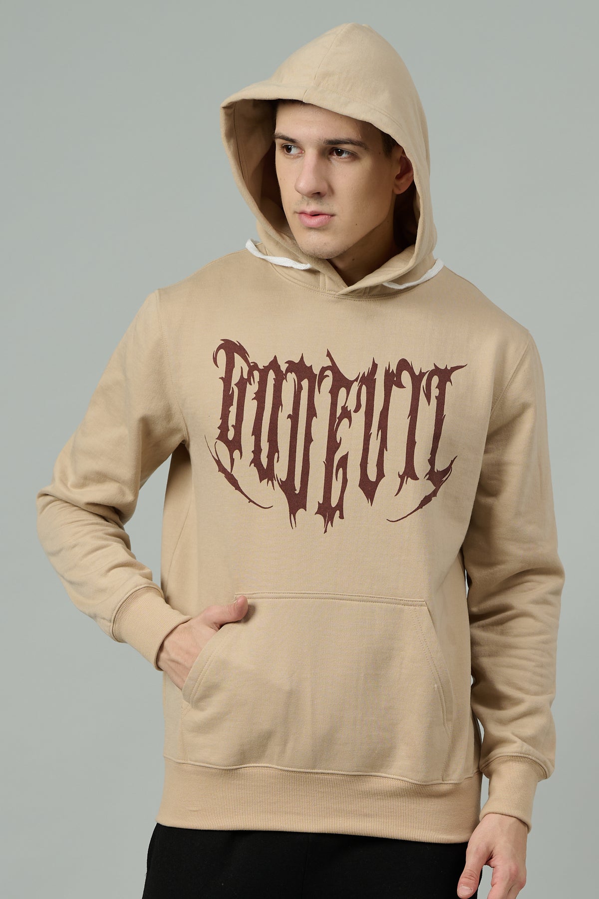 Designer Go Devil Printed Beige Hoodie for Men