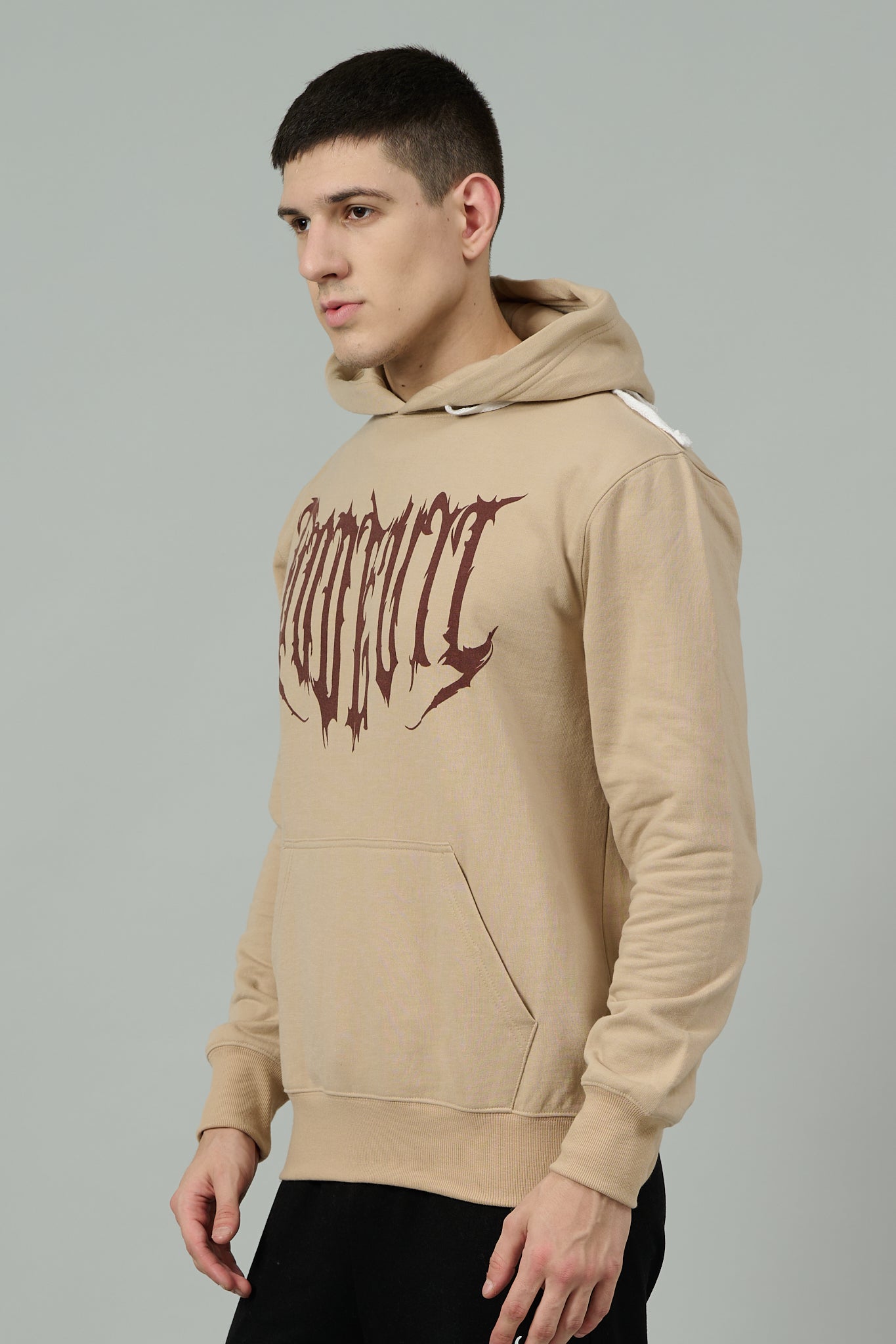 Designer Go Devil Printed Beige Hoodie for Men