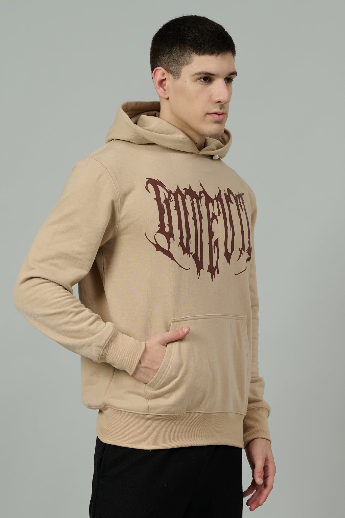 Designer Go Devil Printed Beige Hoodie for Men