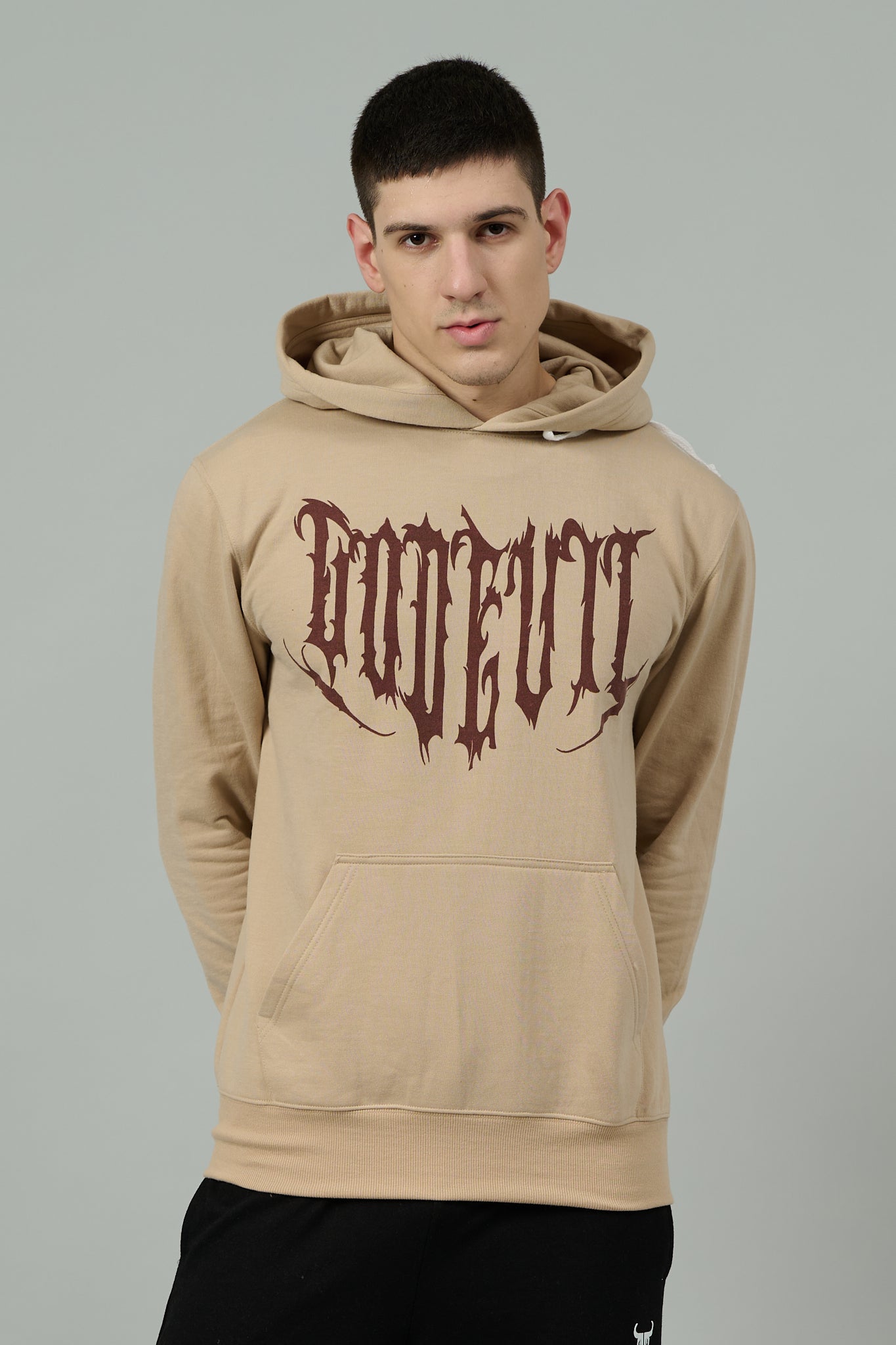 Designer Go Devil Printed Beige Hoodie for Men