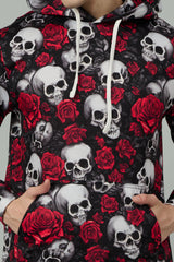 Skull with Rose Printed Black Hoodie for Men