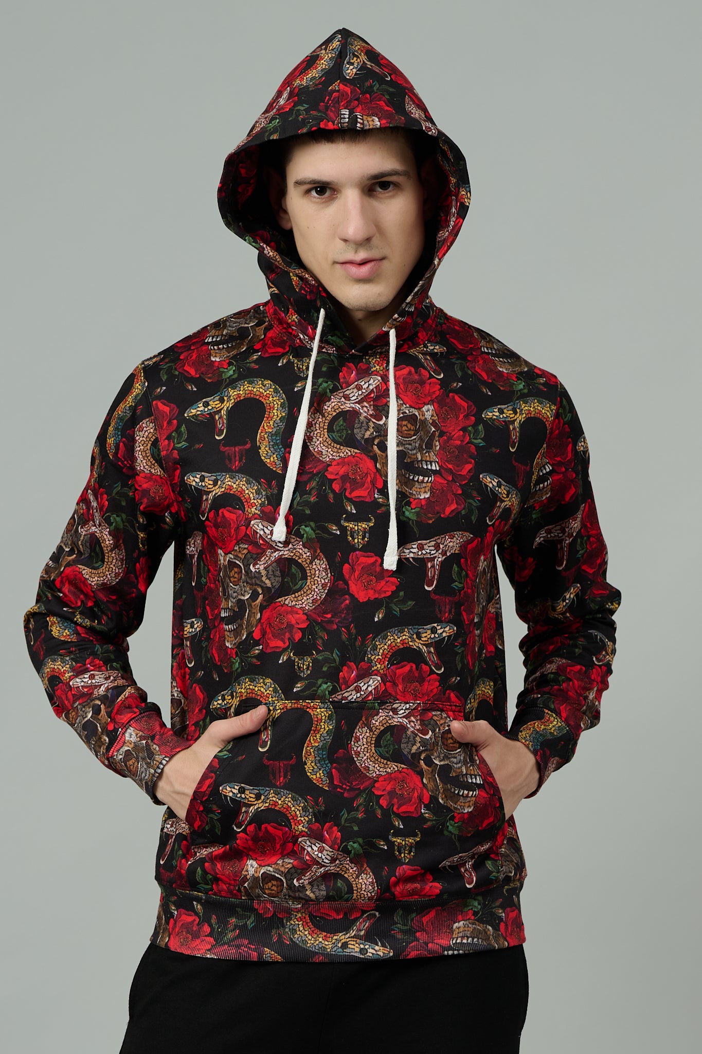 Rose with Snake Printed Hoodie for Men