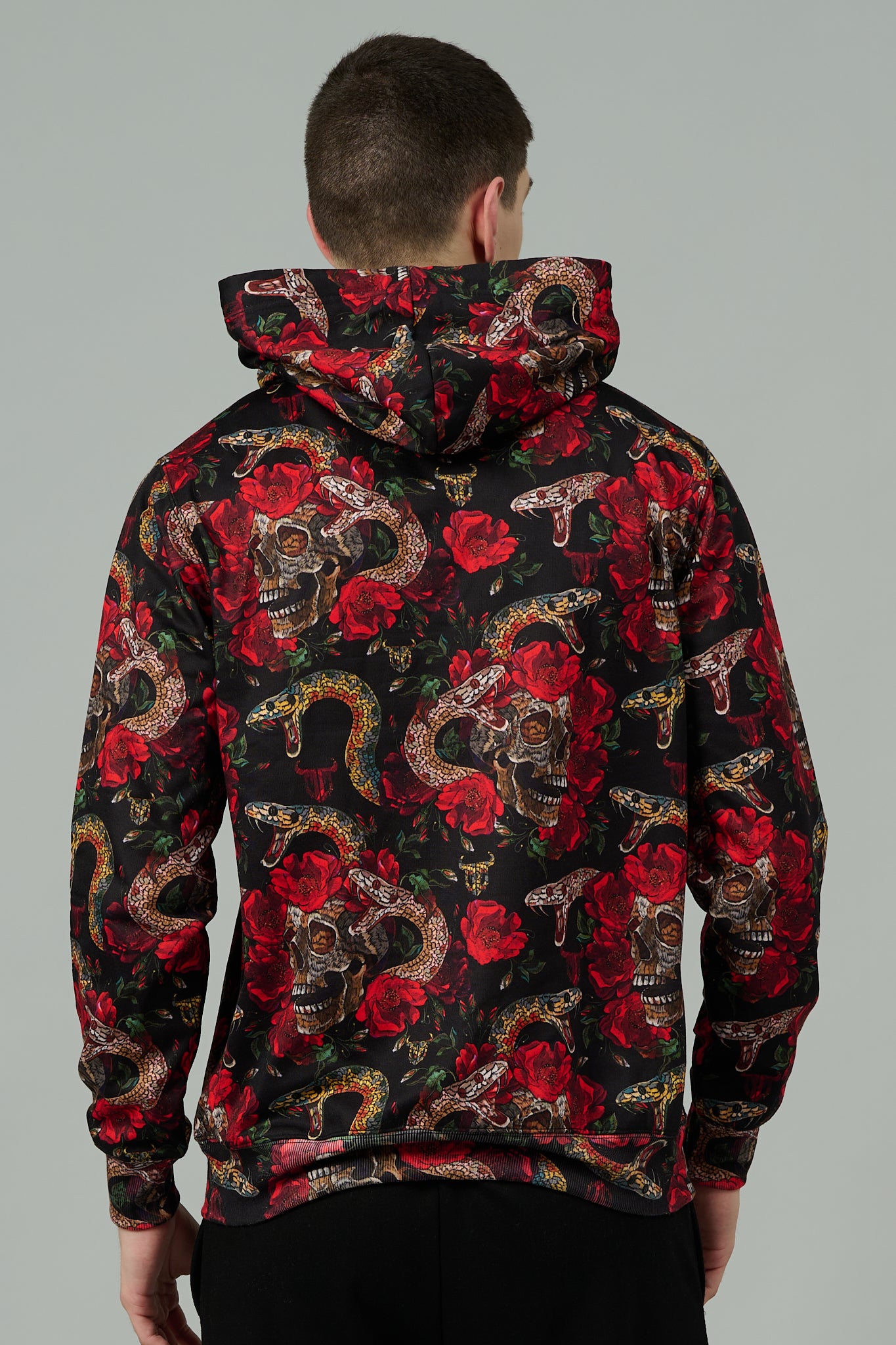 Rose with Snake Printed Hoodie for Men