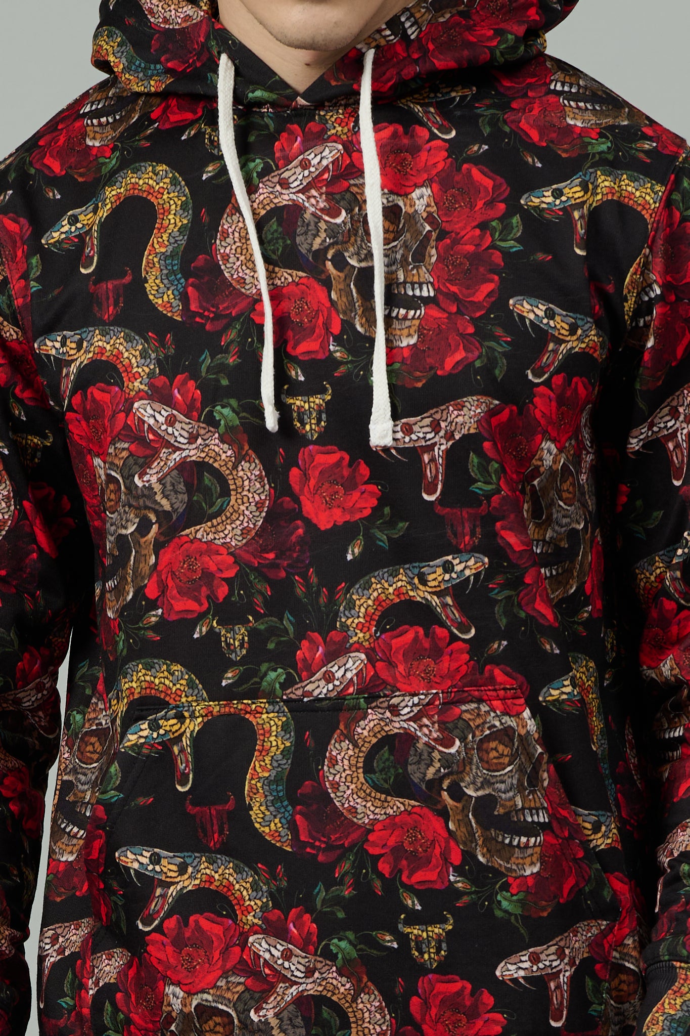 Rose with Snake Printed Hoodie for Men