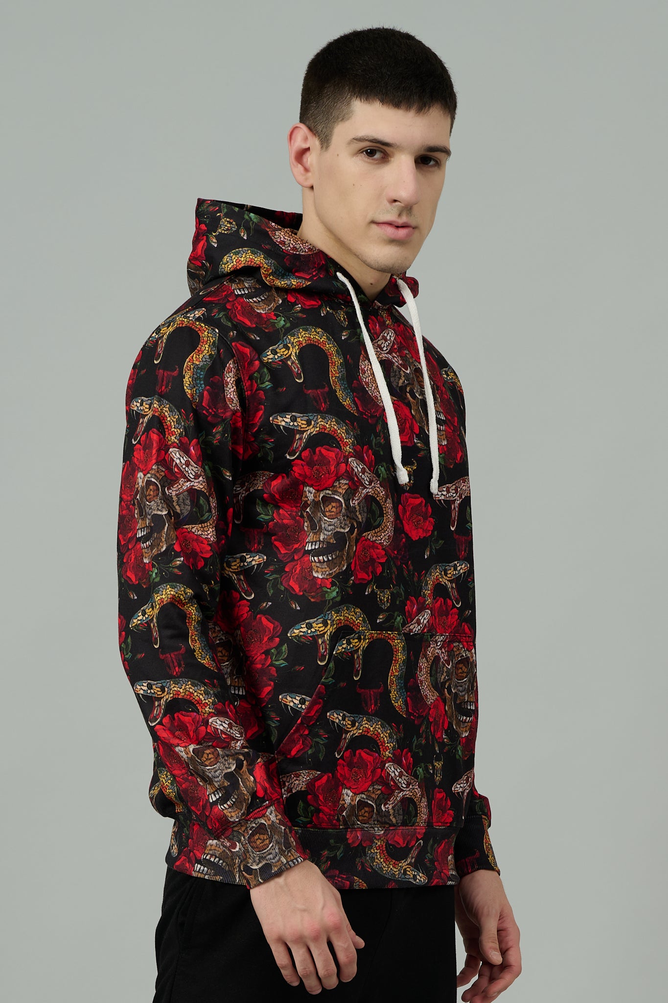 Rose with Snake Printed Hoodie for Men