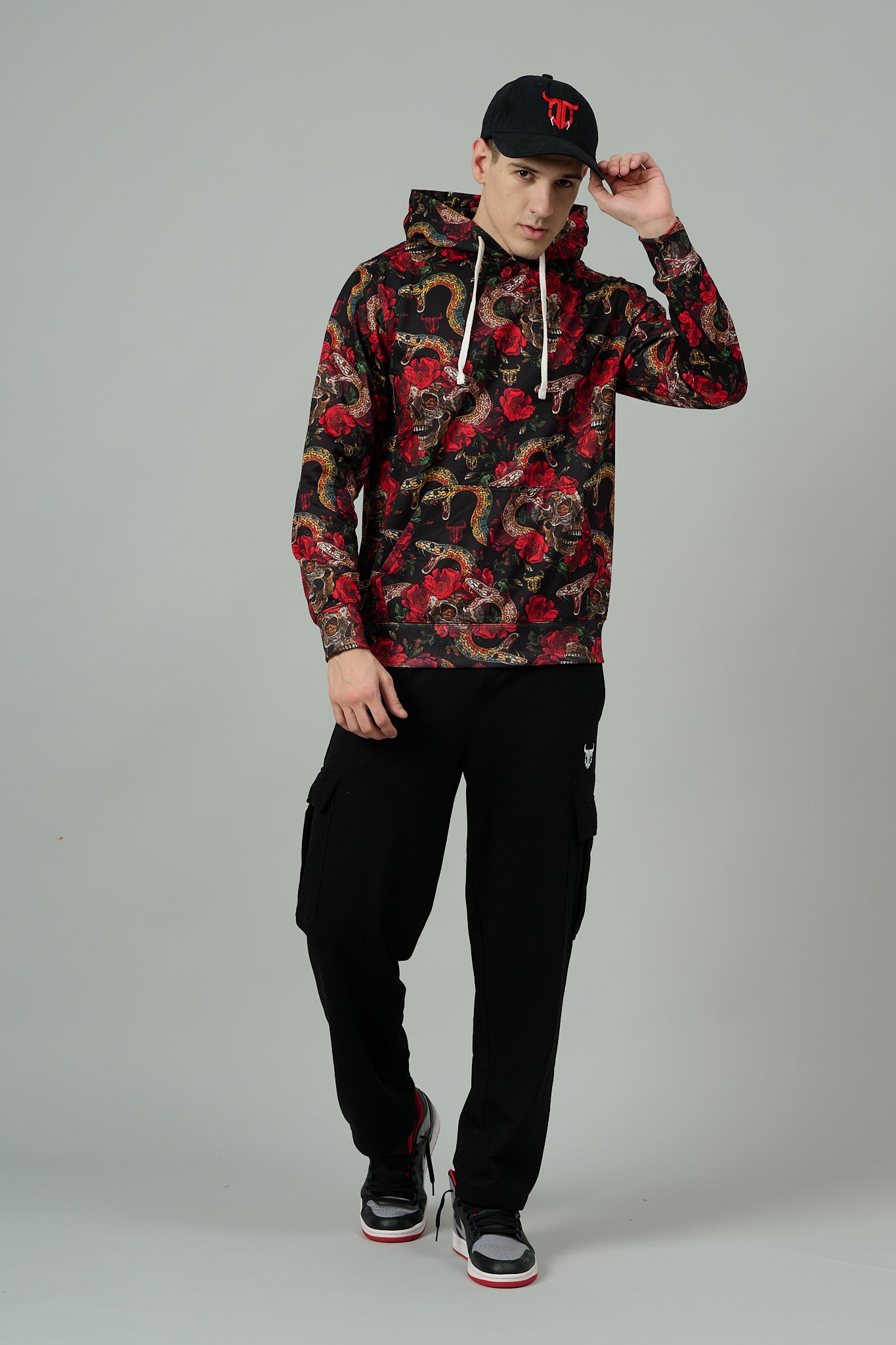 Rose with Snake Printed Hoodie for Men