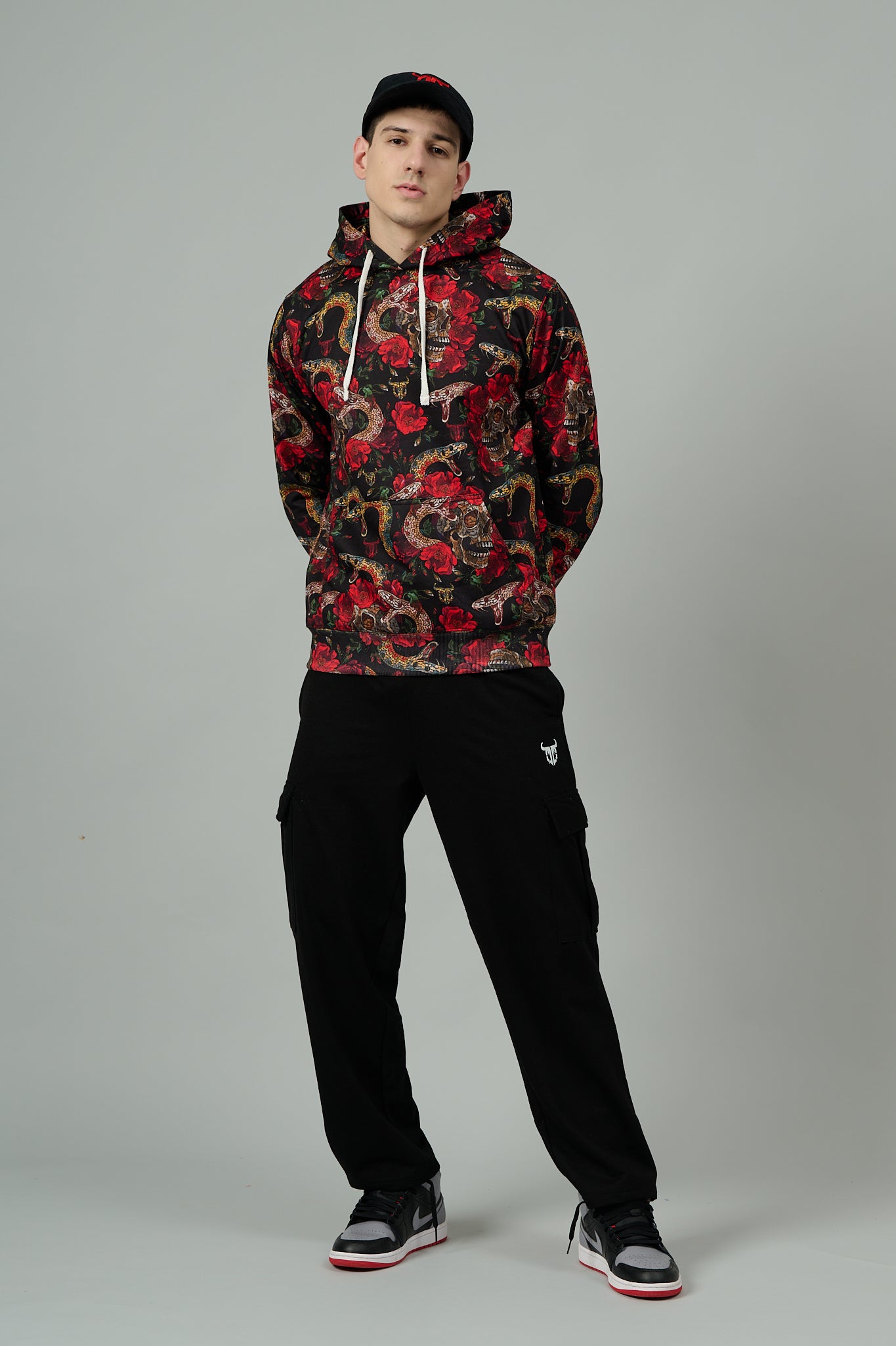 Rose with Snake Printed Hoodie for Men