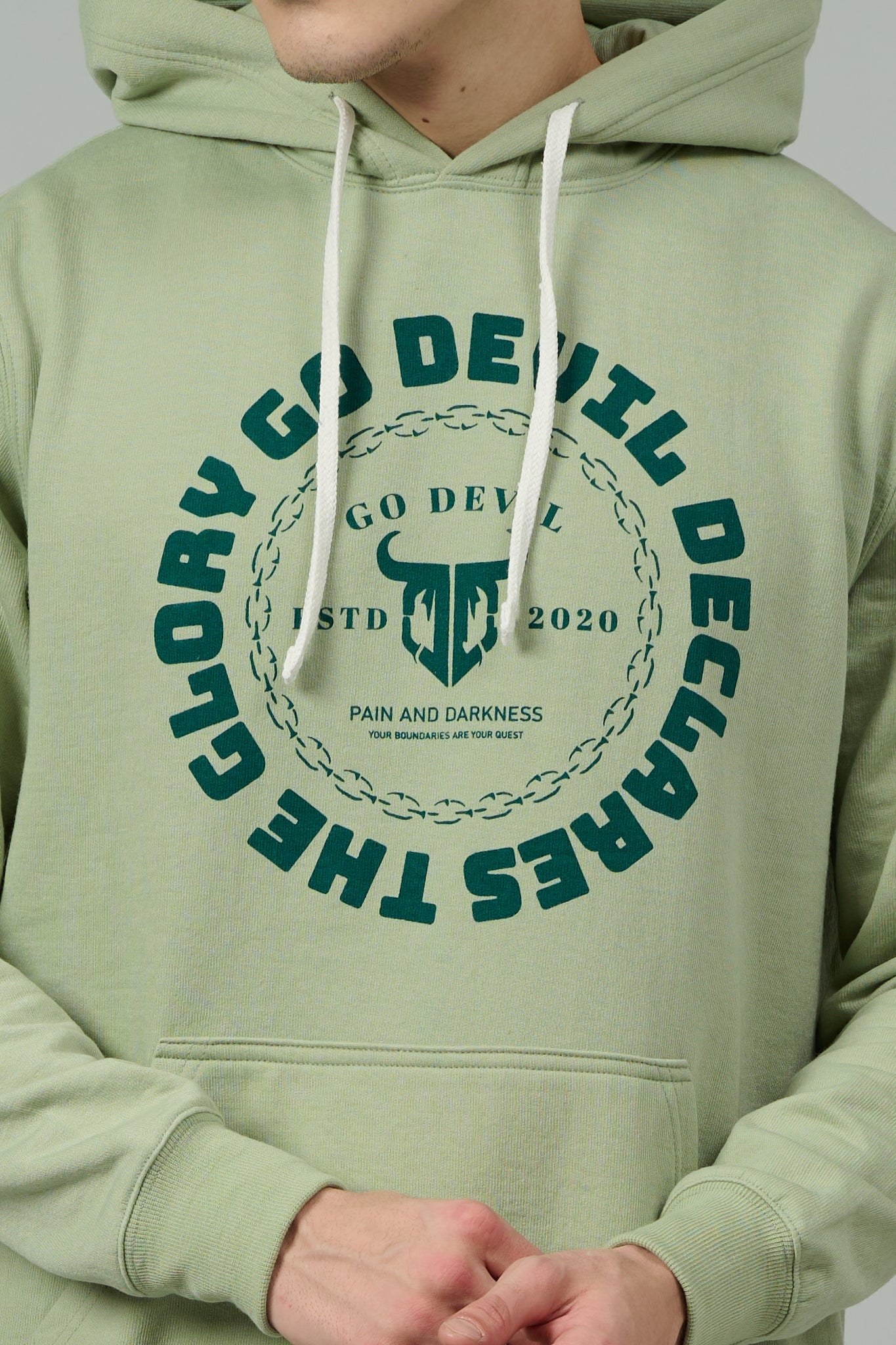 Go Devil Logo Printed Green Hoodie for Men