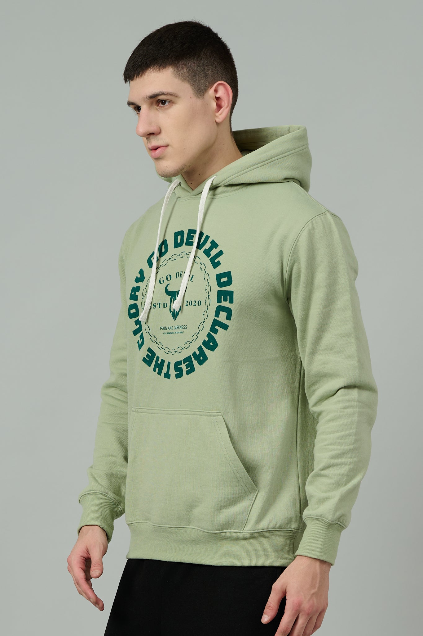 Go Devil Logo Printed Green Hoodie for Men