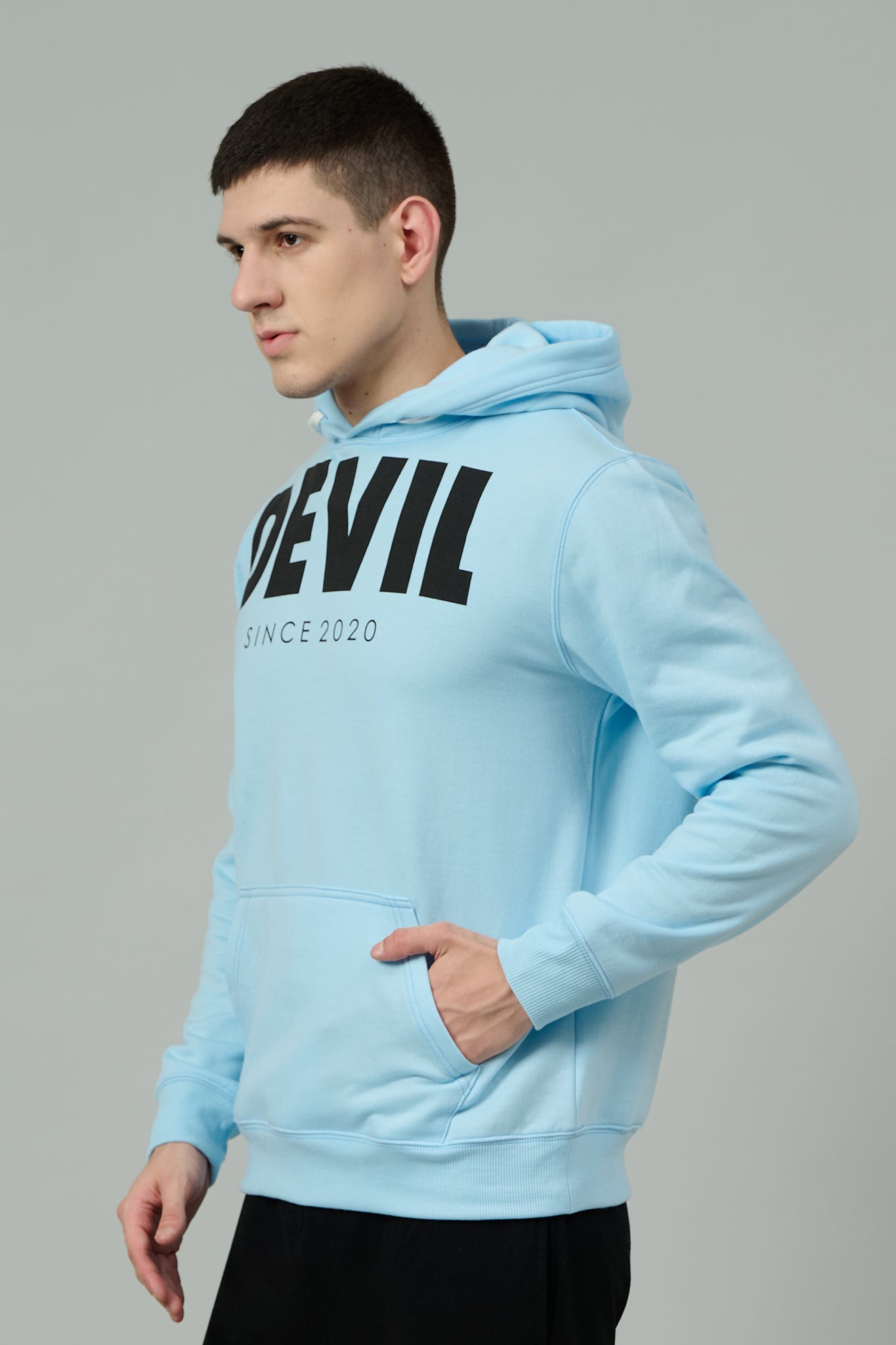 Go Devil Since 2020 Printed Sky Blue Hoodie for Men