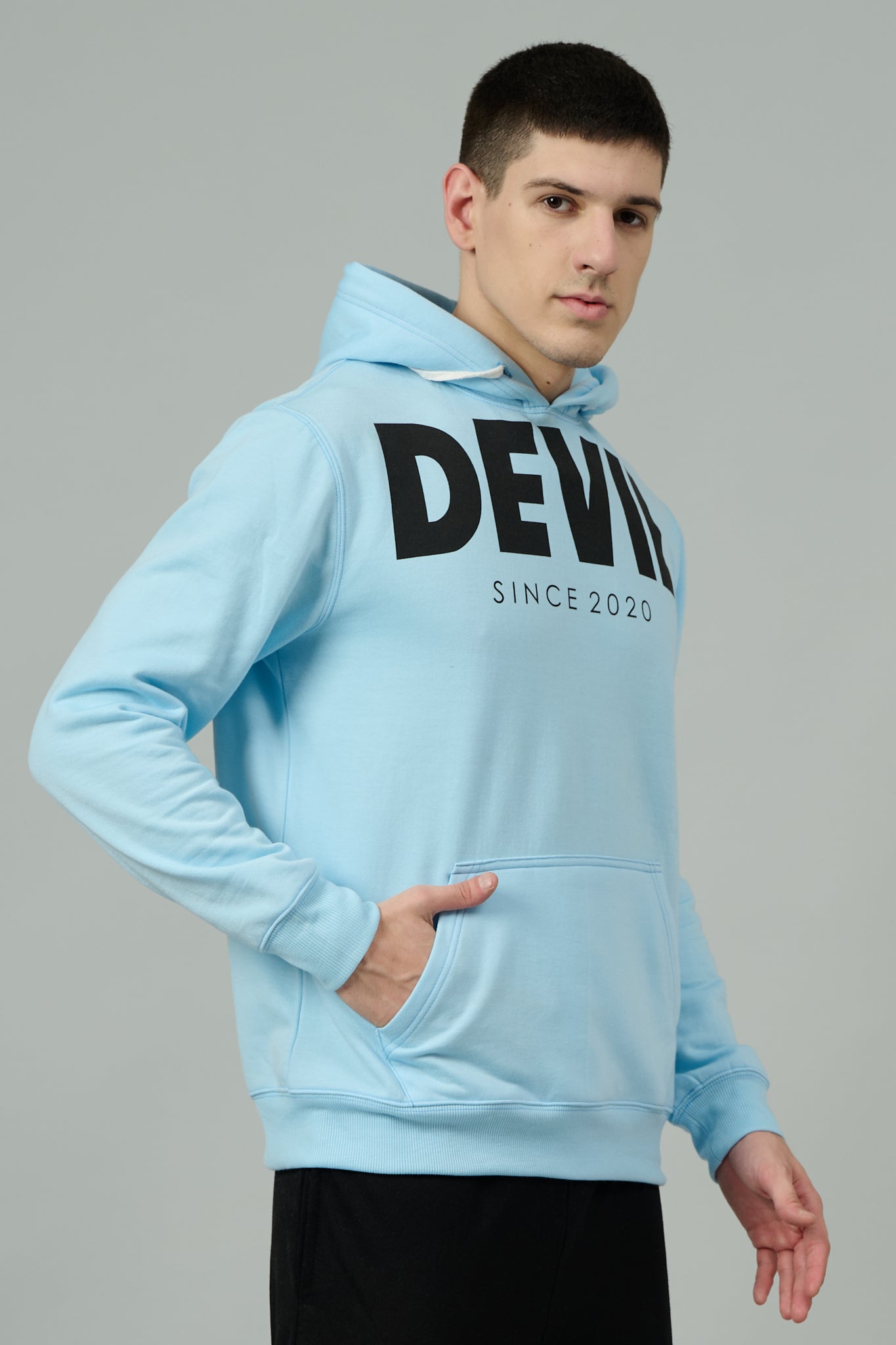 Go Devil Since 2020 Printed Sky Blue Hoodie for Men