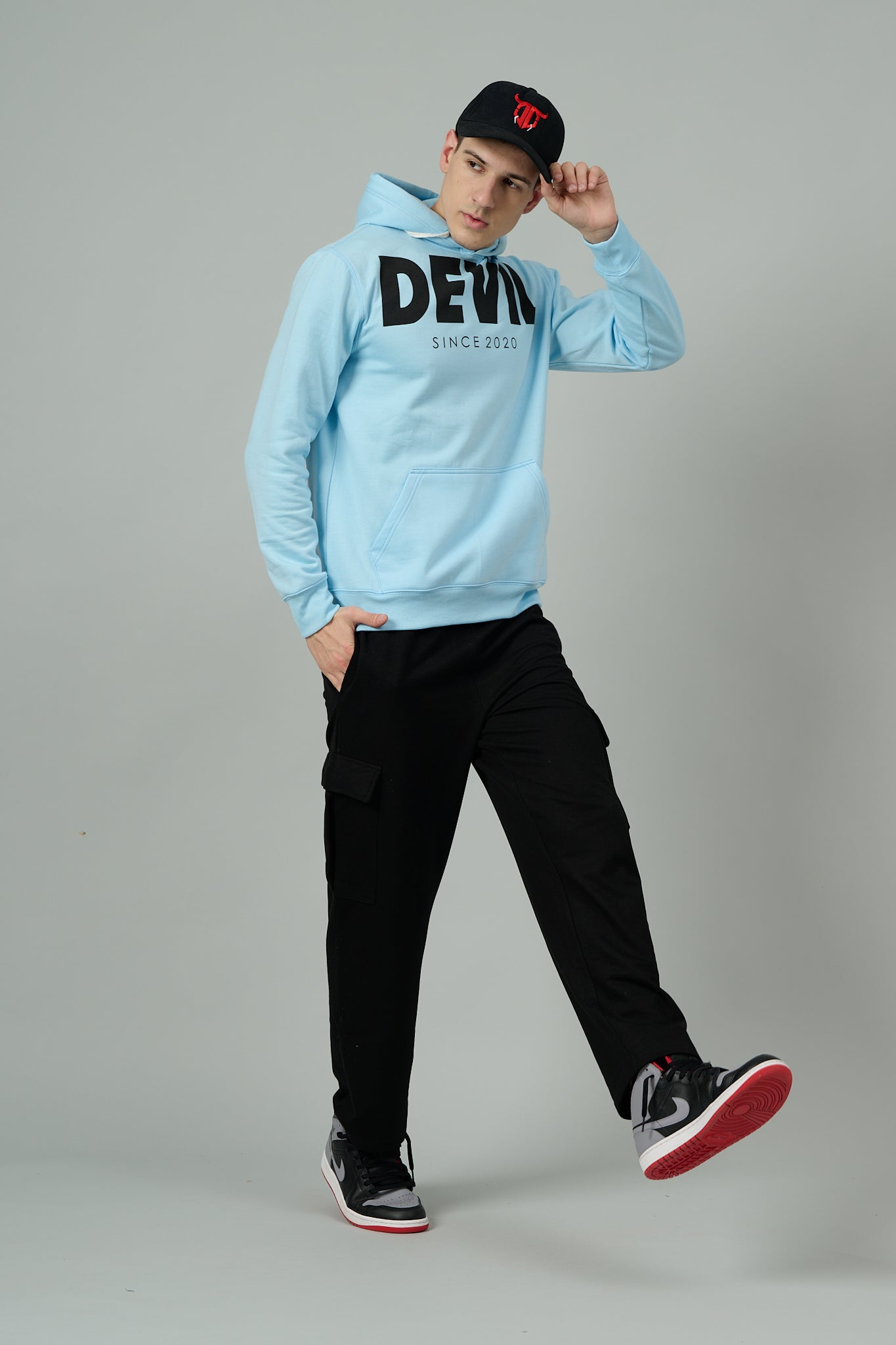 Go Devil Since 2020 Printed Sky Blue Hoodie for Men