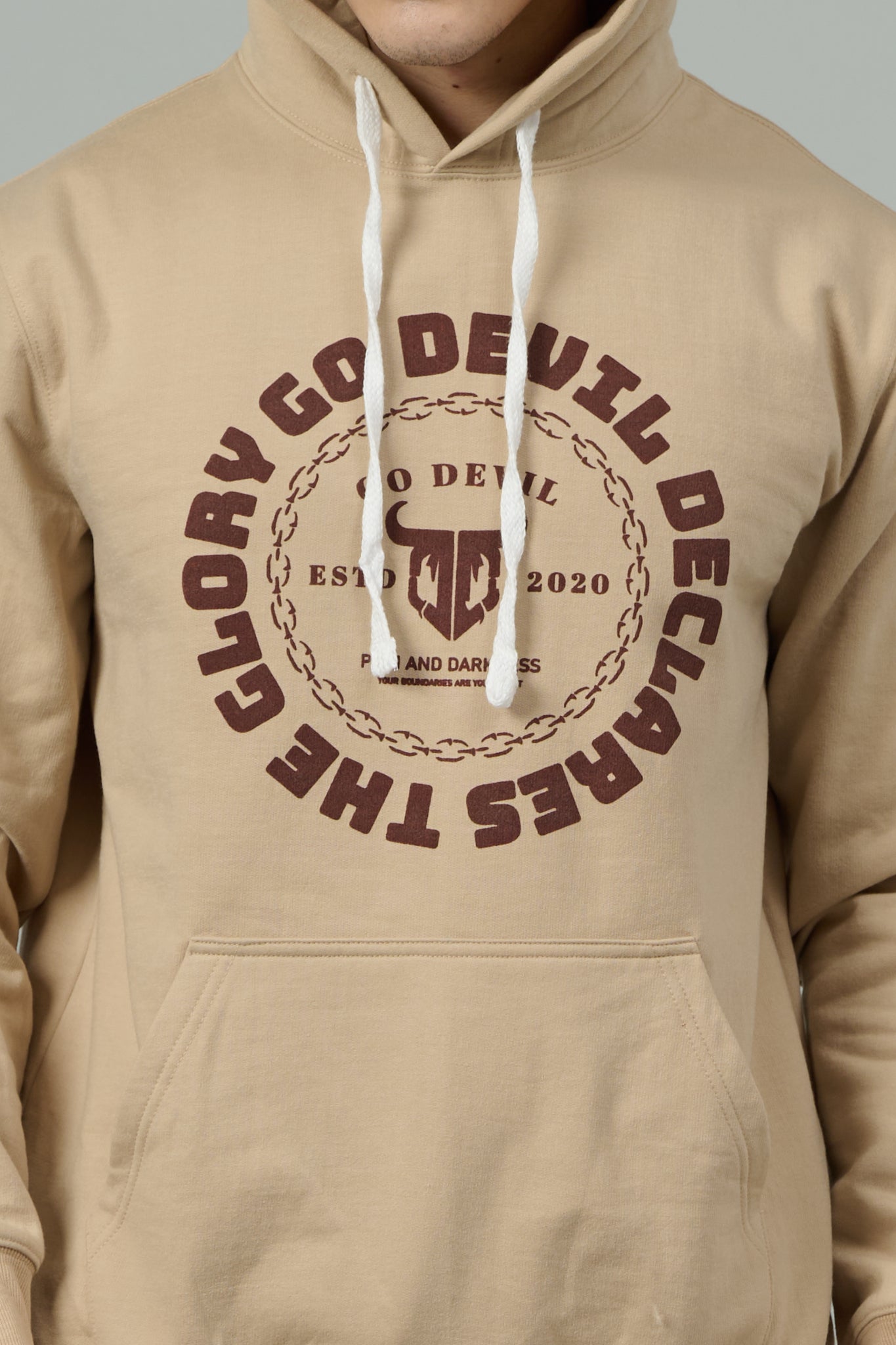 Go Devil Logo Printed Ivory Hoodie for Men