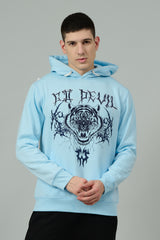 Go Devil (Tiger) Printed Sky Blue Hoodie for Men