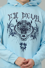 Go Devil (Tiger) Printed Sky Blue Hoodie for Men