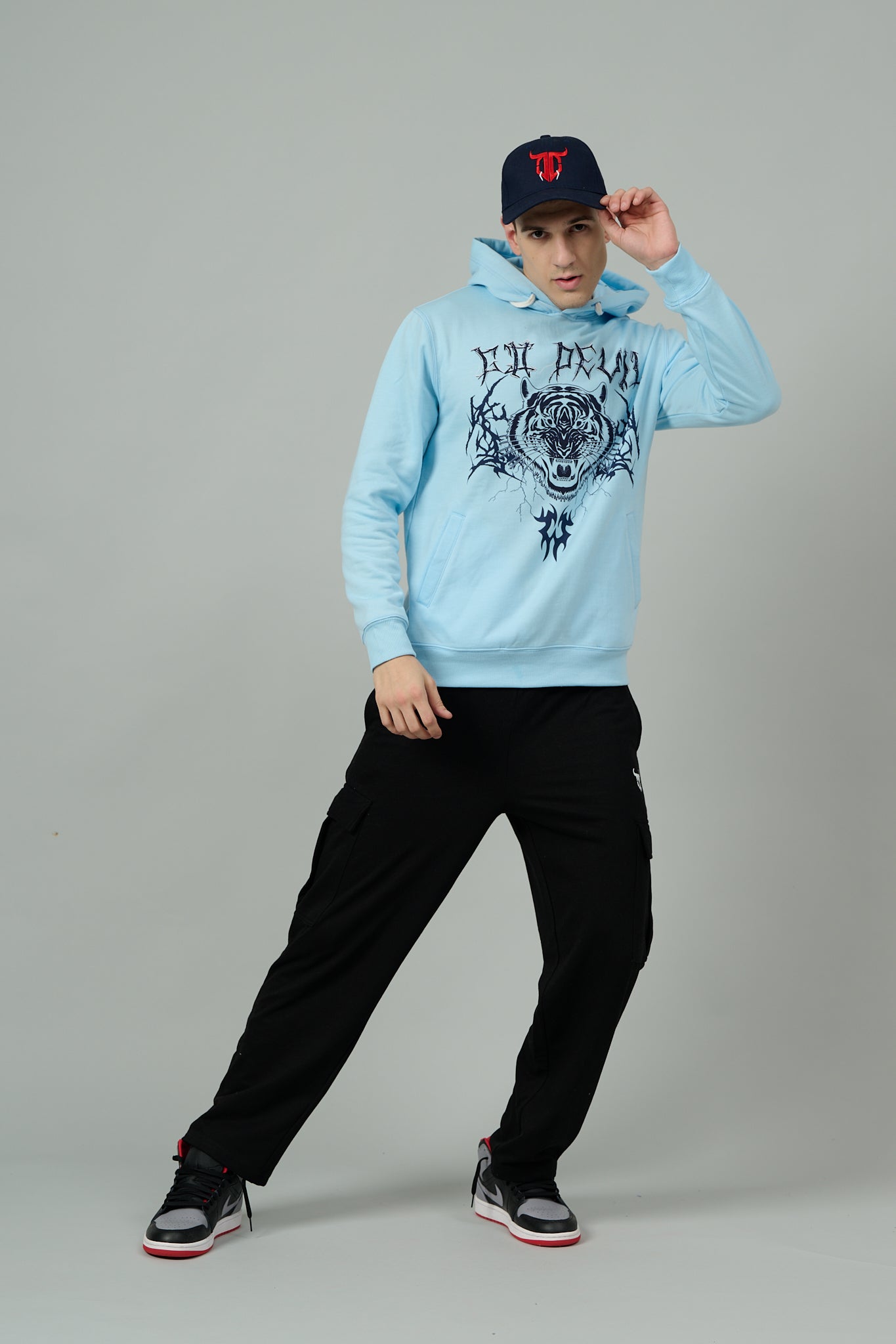 Go Devil (Tiger) Printed Sky Blue Hoodie for Men