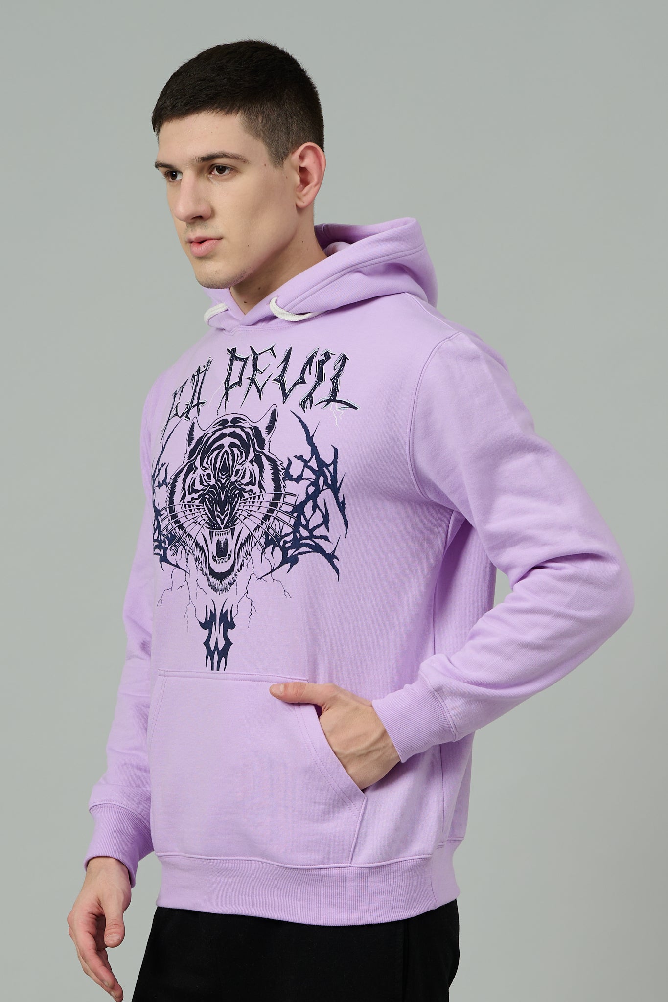 Go Devil (Tiger) Printed Purple Hoodie for Men