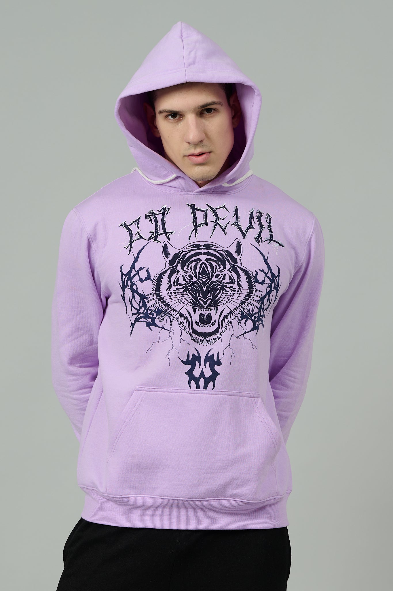 Go Devil (Tiger) Printed Purple Hoodie for Men