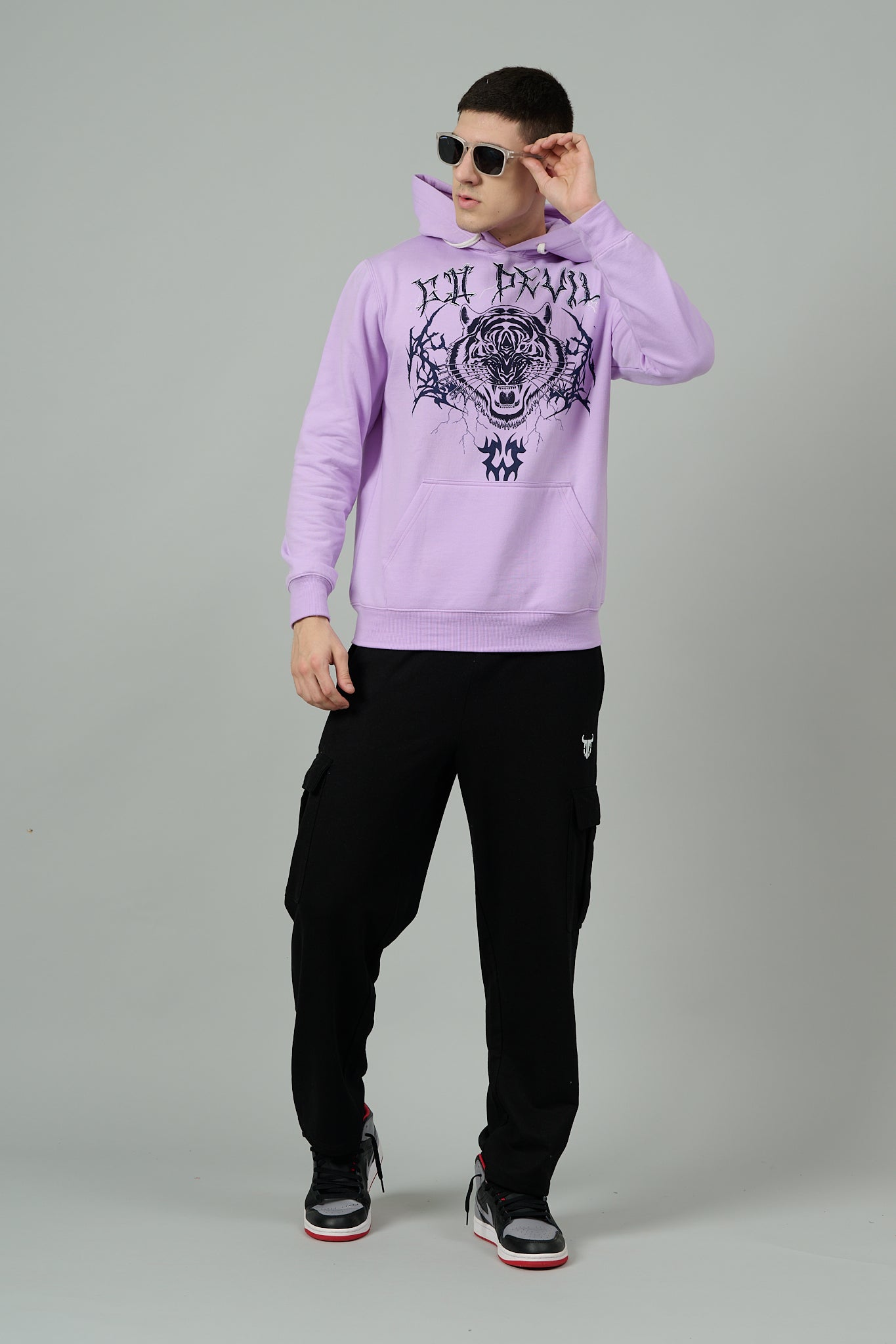 Go Devil (Tiger) Printed Purple Hoodie for Men