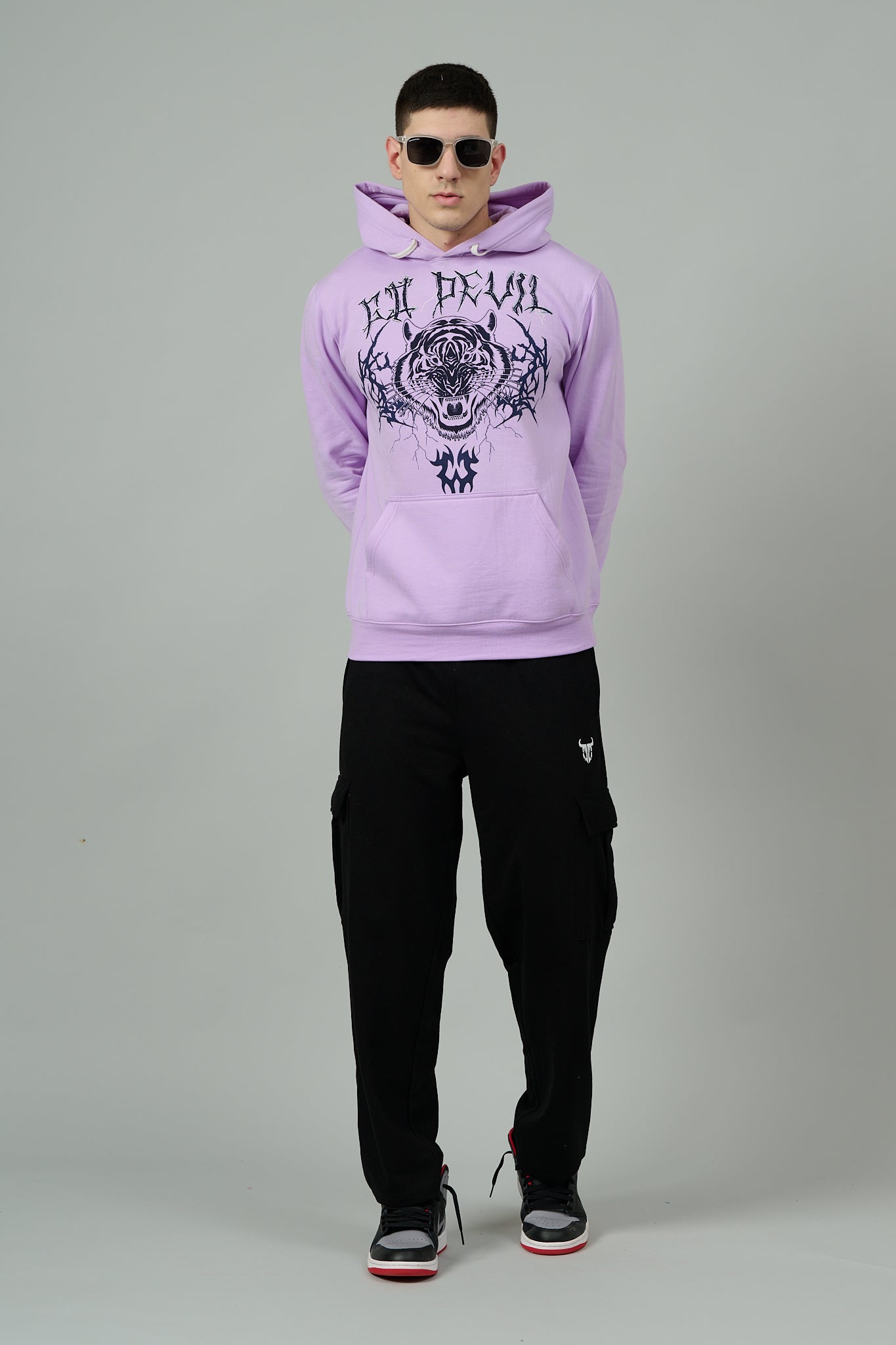 Go Devil (Tiger) Printed Purple Hoodie for Men