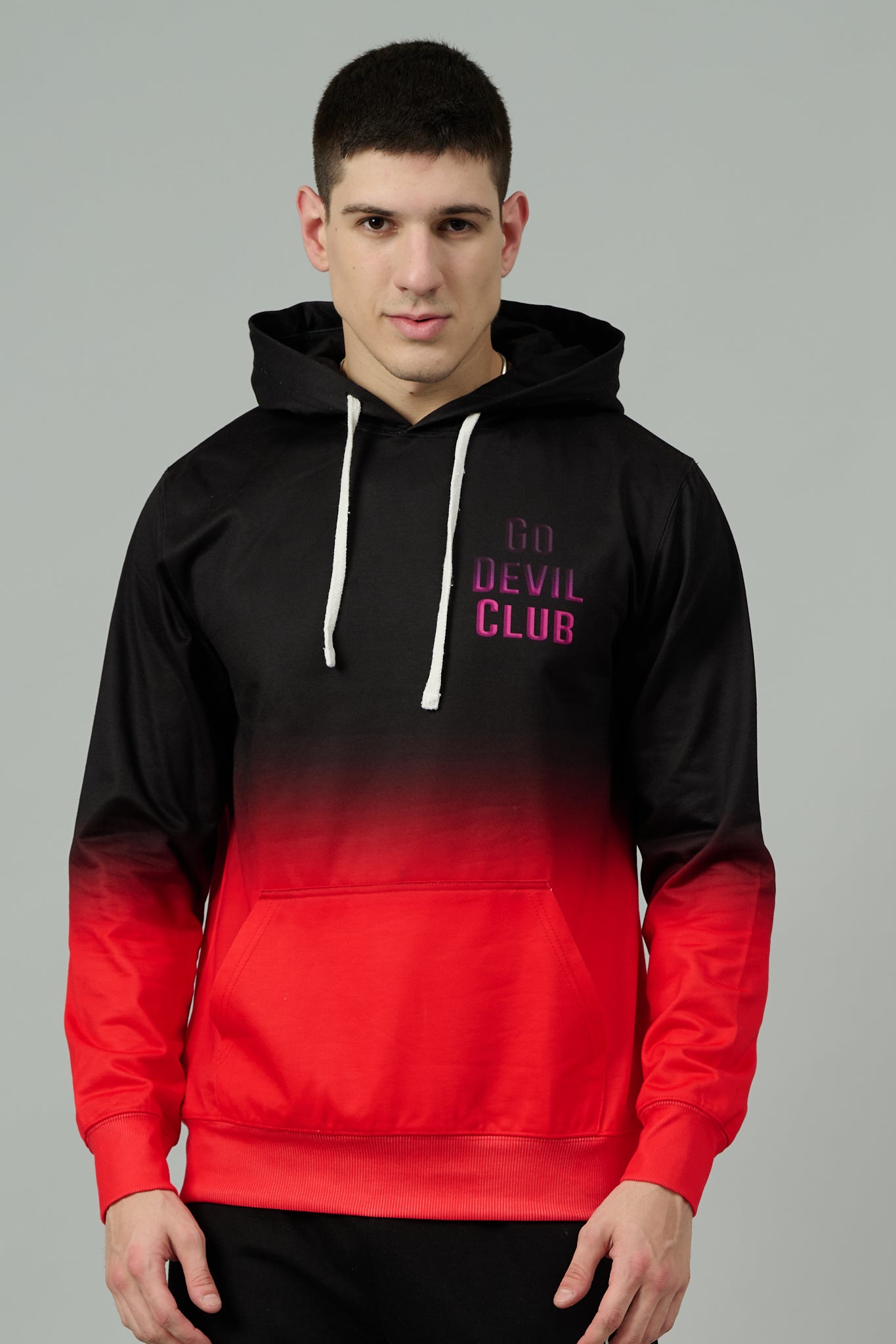 Go Devil Club Printed Black & Red Hoodie for Men