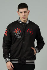 Tiger (in Red) Printed Black Varsity Jacket for Men